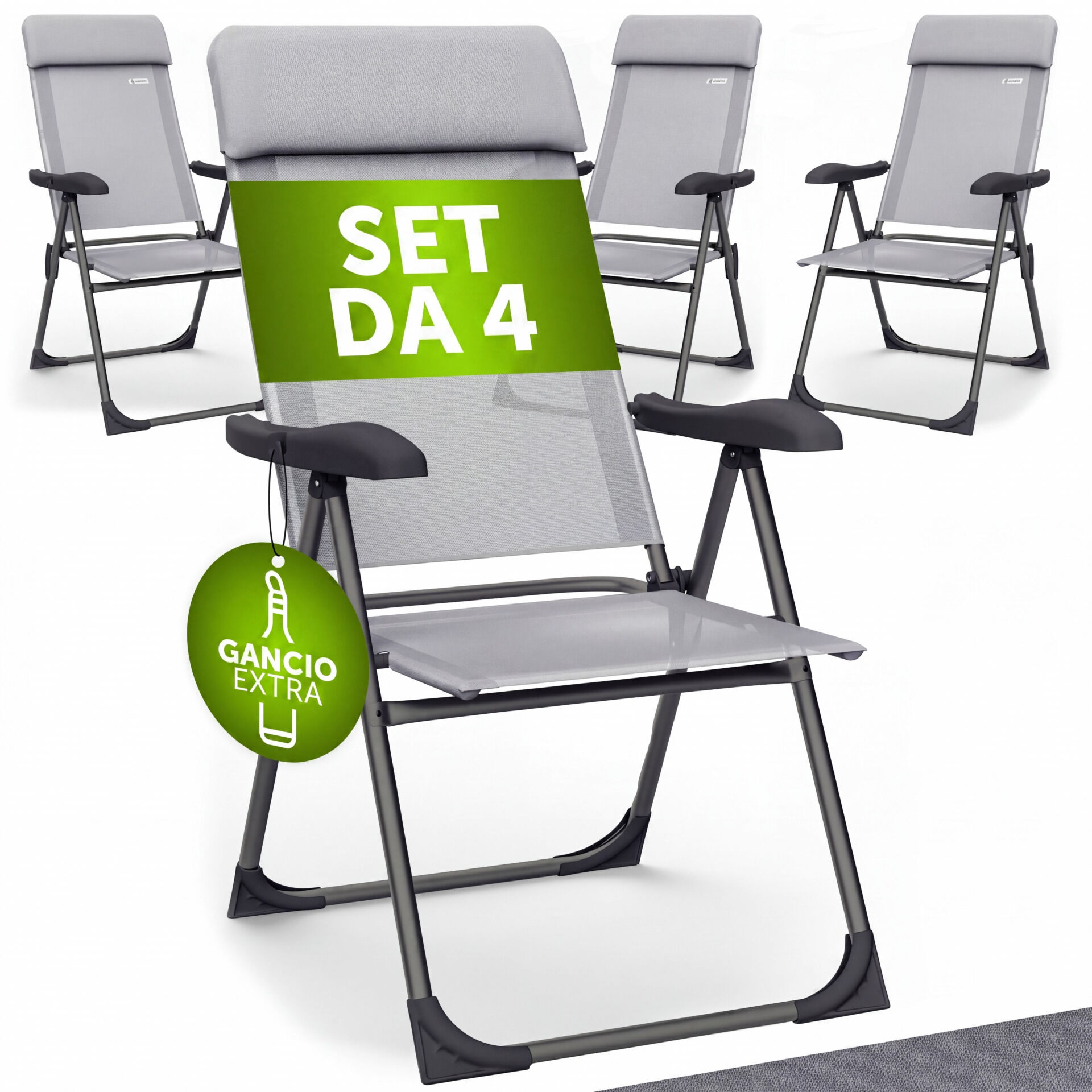 Gartenstuhl klappbar 4er-Set Grau Alu Hochlehner verstellbar