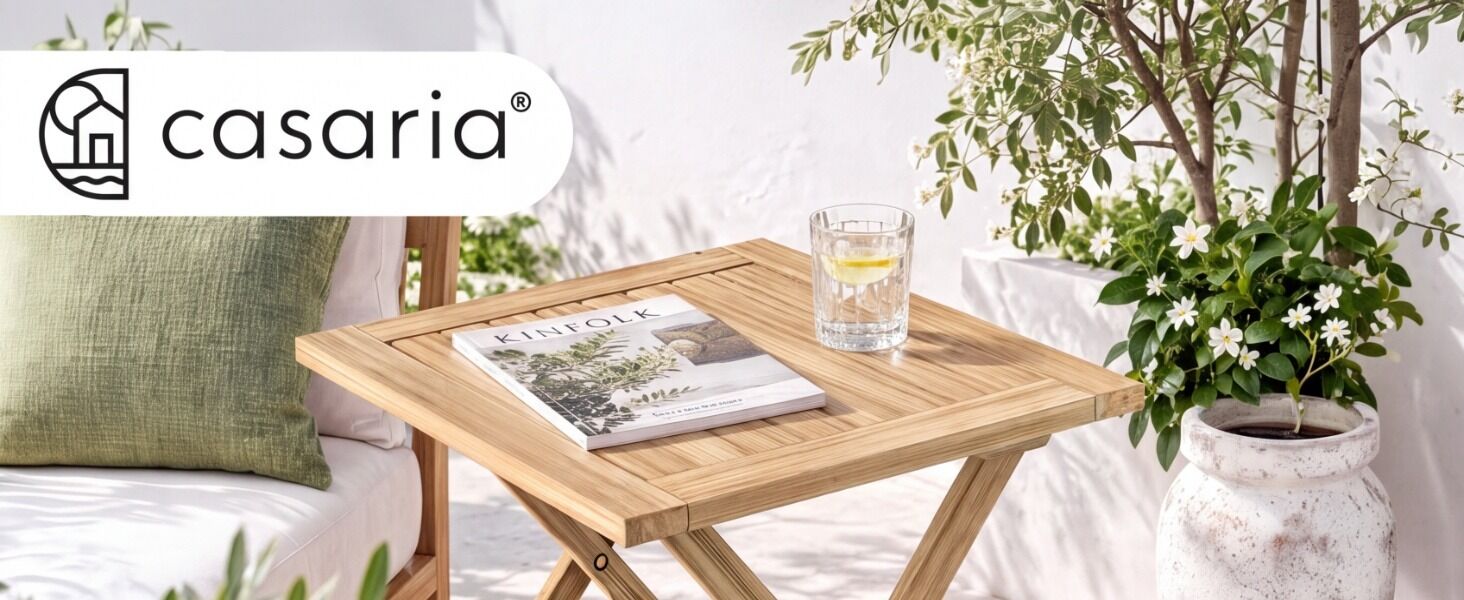 Gartentisch klappbar Akazienholz Teak-Optik 46cm massiv platzsparend elegant