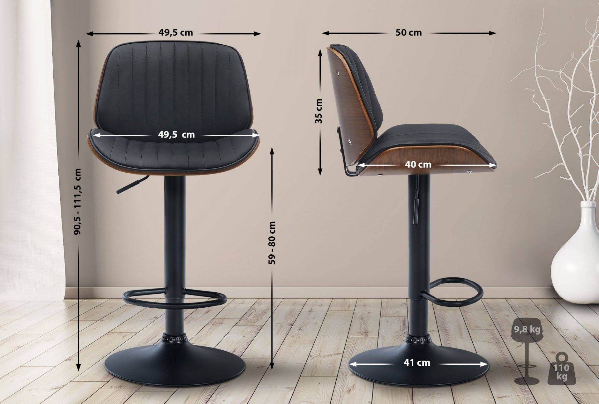 Barhocker Nova Kunstleder schwarz, walnuss/schwarz