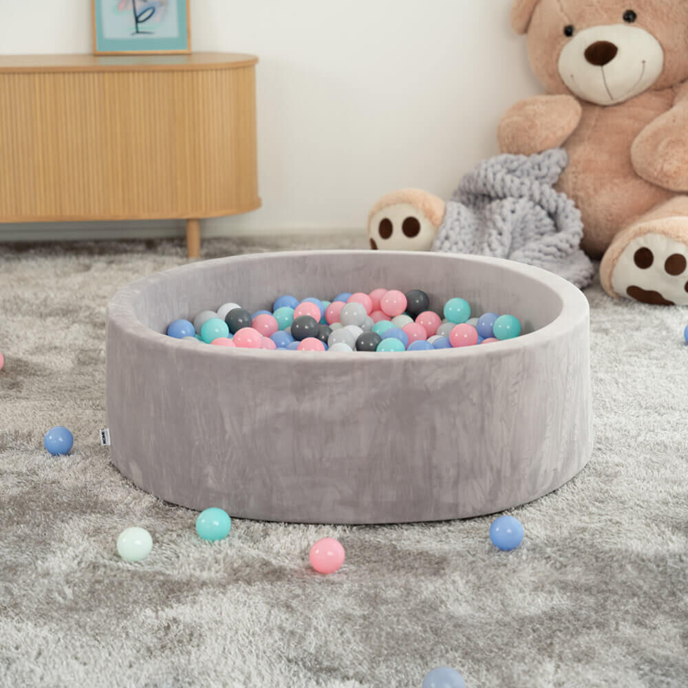 Bällebad Samt inkl. Spielbälle Pastell TWIRL - 100 x 100 cm Grau
