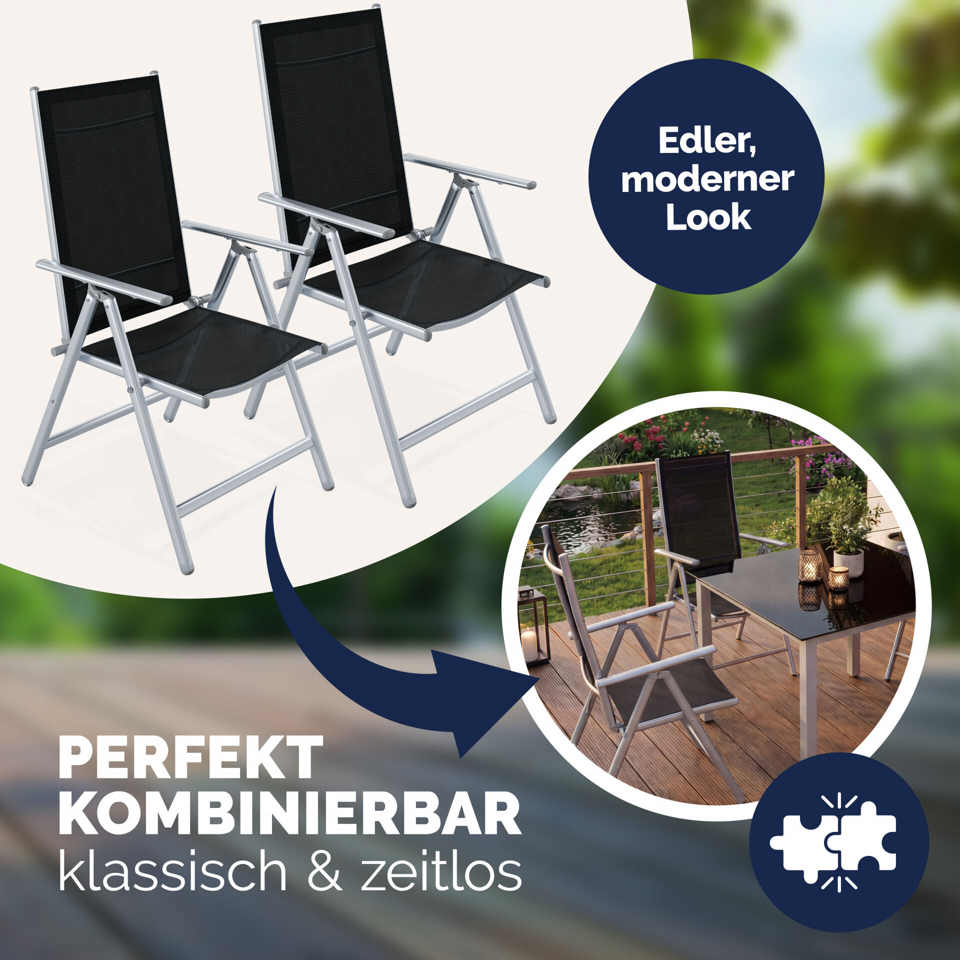 Gartenstuhl Hochlehner klappbar Bern 2er-Set Silber Alu verstellbar