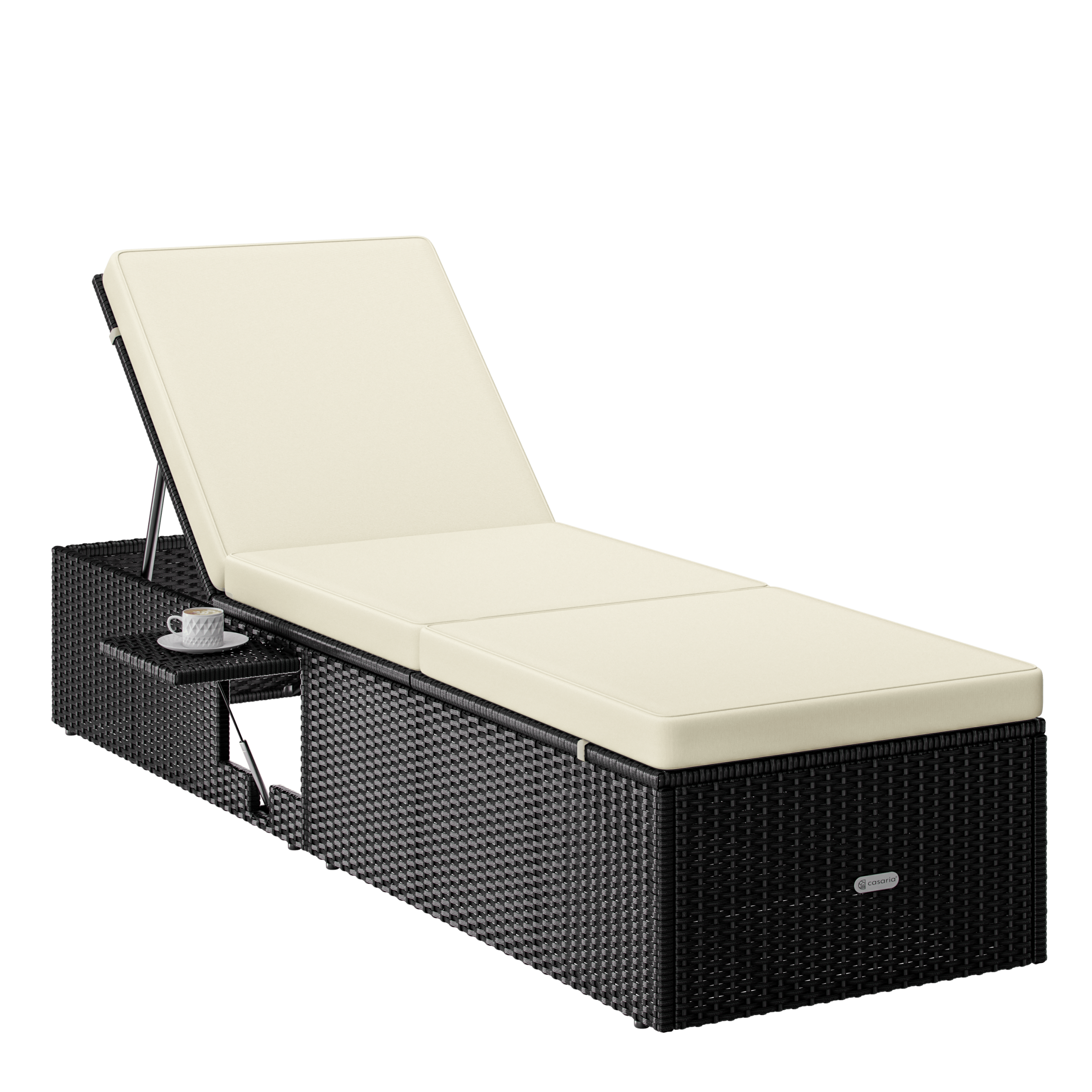 Polyrattan Gartenliege Schwarz/Creme 200x58x33cm