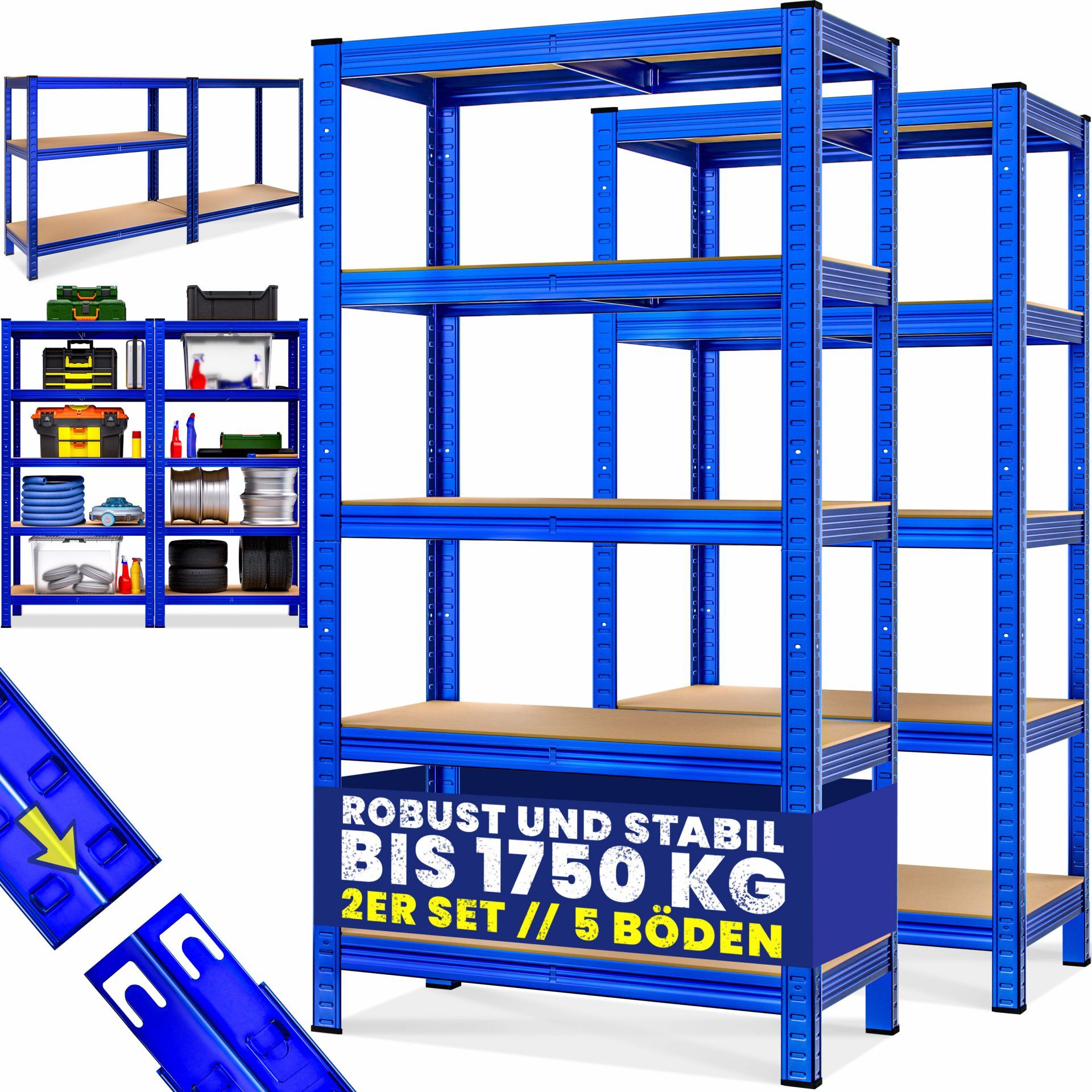 Schwerlastregal 2er-Set Blau 180x90x40cm pulverbeschichtet je 875kg