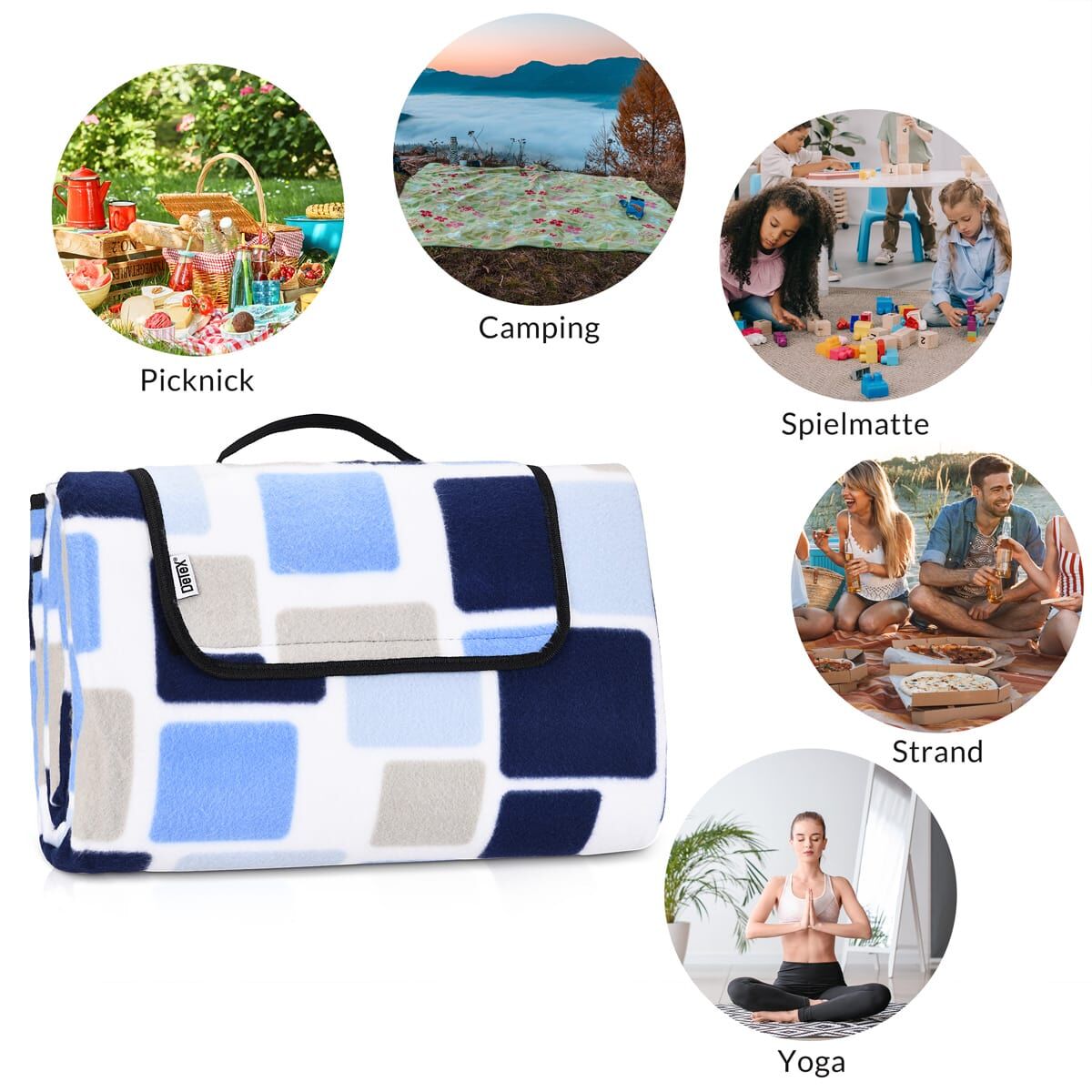 Picknickdecke Quadrate/Blau 2x2m