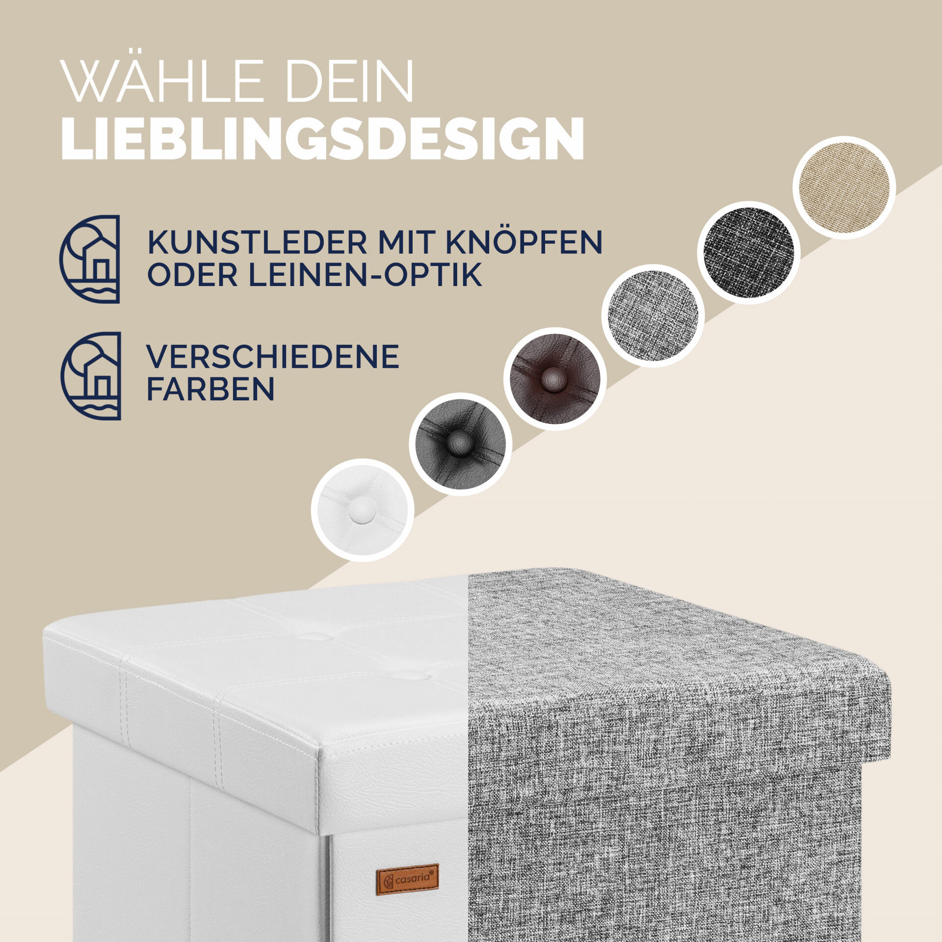 Sitzhocker Weiß Kunstleder 38x38x38cm faltbar