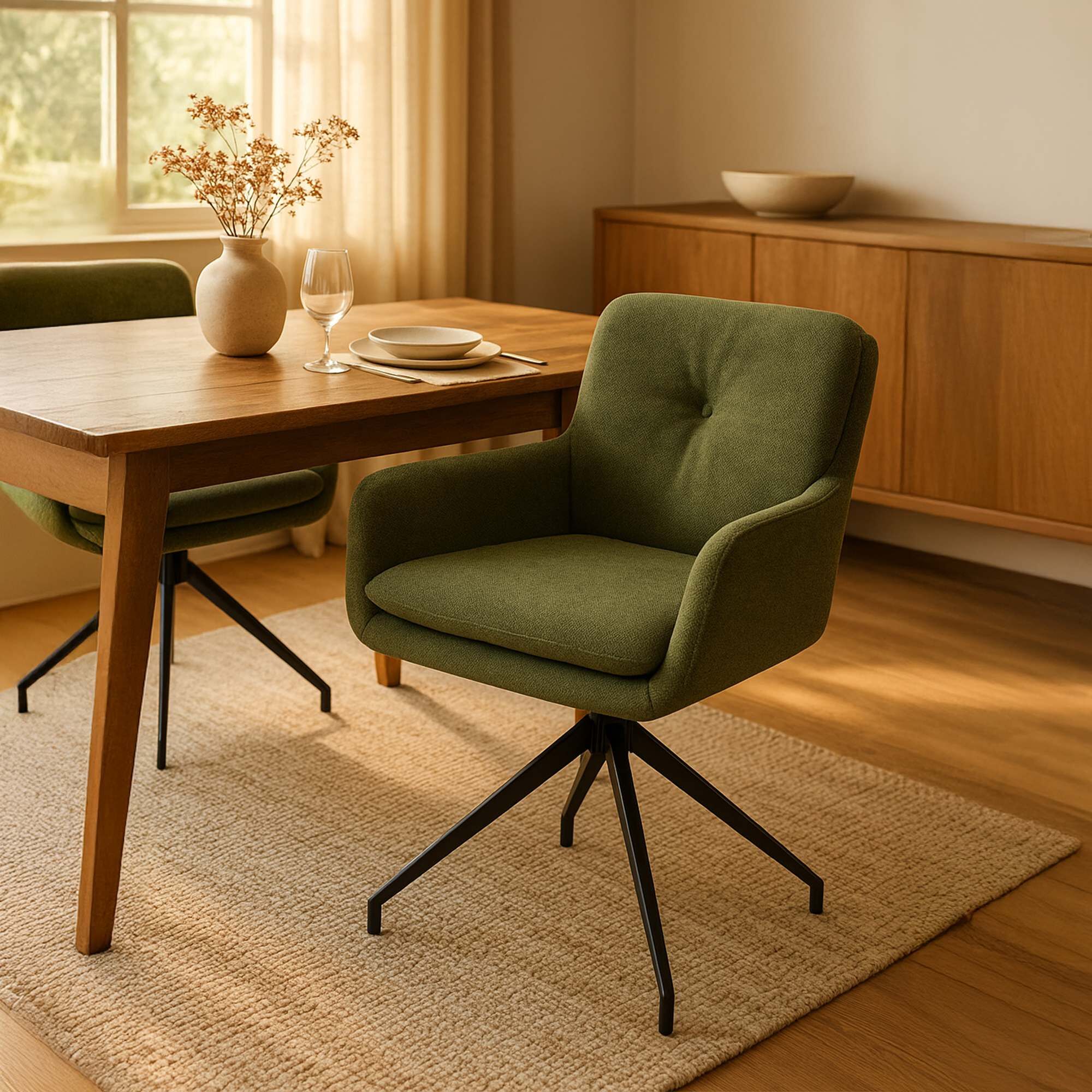 2er Set Esszimmerstuhl Pickett Stoff, grün