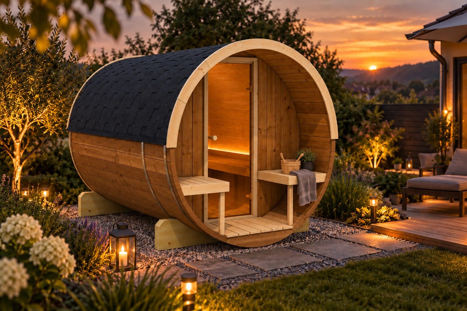 SPANOVA Fasssauna Tommi – 280 cm mit Terrasse
