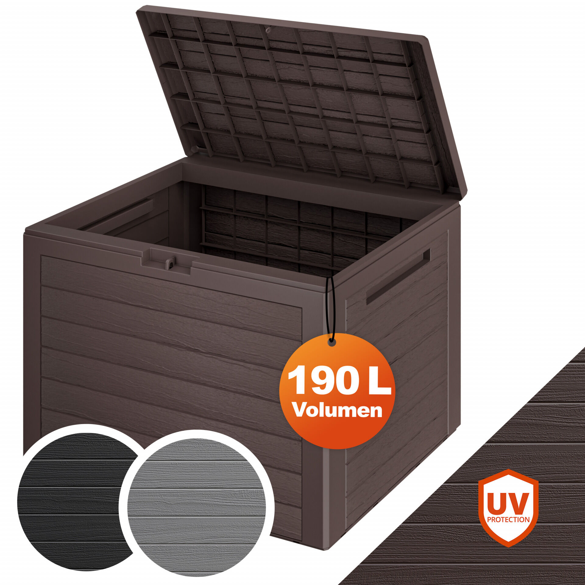 Gartenbox Lille 190L Braun in Holzoptik wetterfest abschließbar