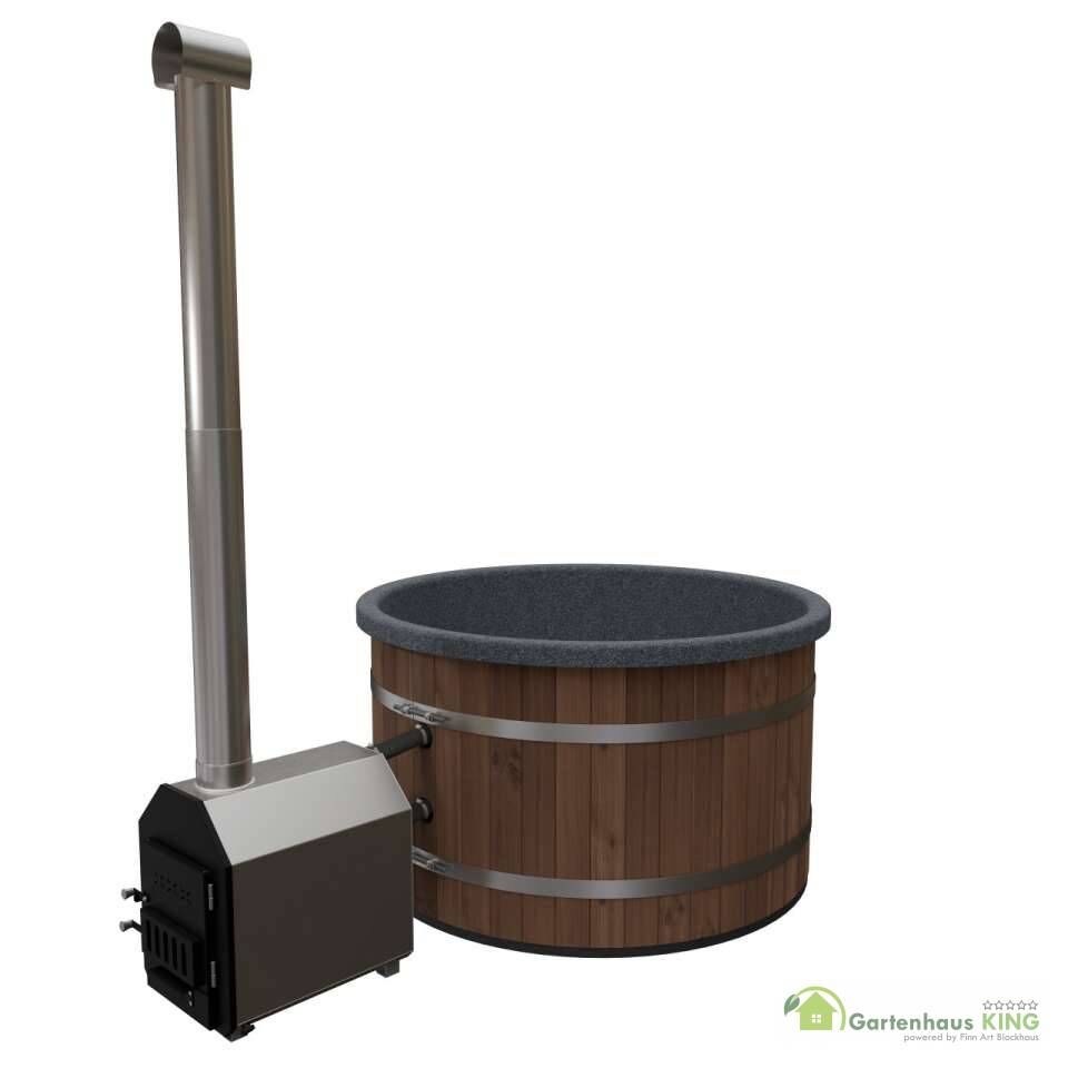 Badebottich 160 Premium Außenofen Thermoholz schwarz granit freigestellt
