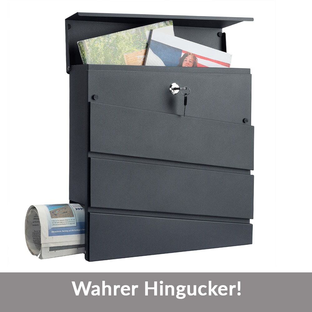 Briefkasten mit Zeitungsrohr Anthrazit Stahl