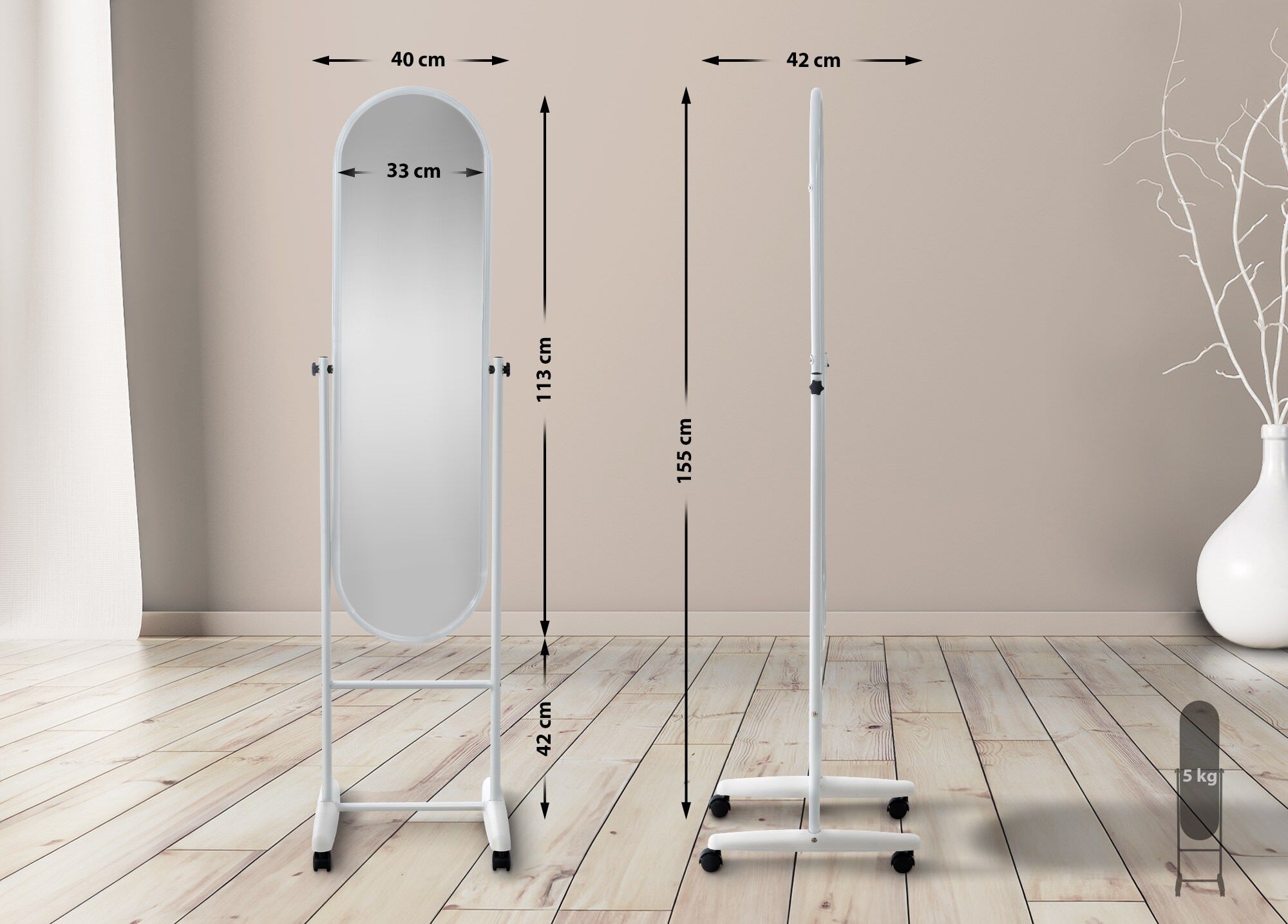 Standspiegel Nane Oval, weiß