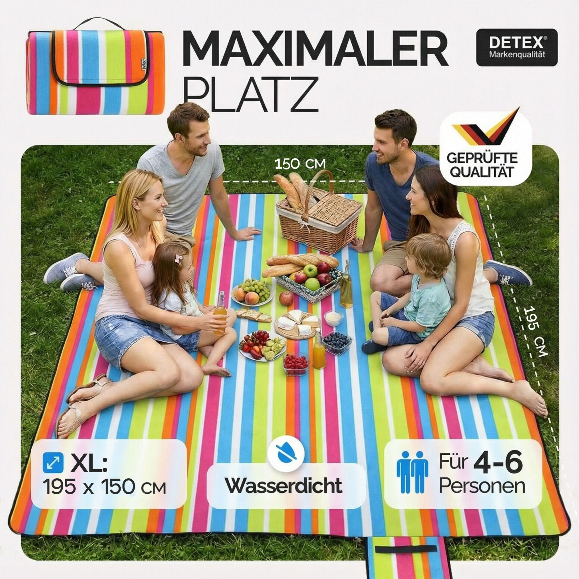 Picknickdecke Bunt 1,95x1,5m