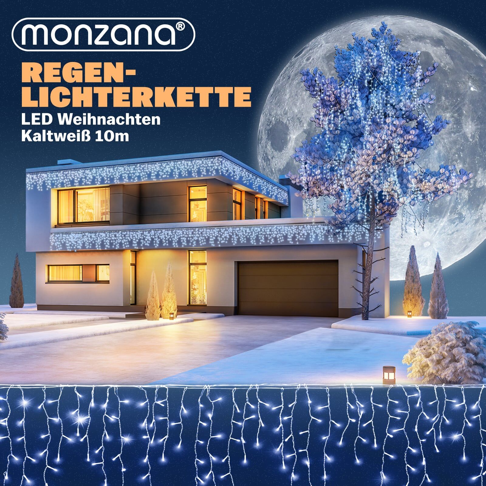 Regenlichterkette LED Weihnachten Kaltweiß 10m Fernbedienung