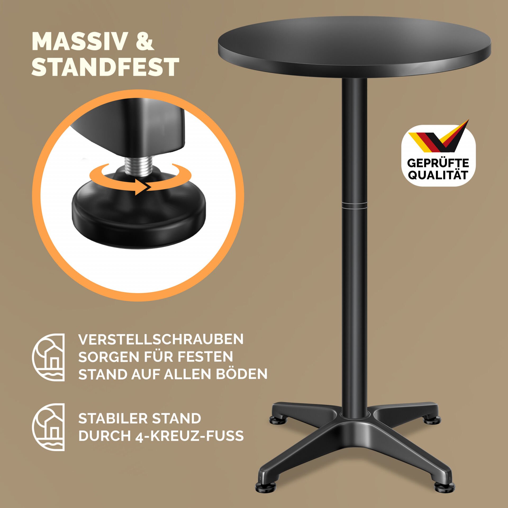 Stehtisch Ø60cm höhenverstellbar 70/115cm Alu Schwarz