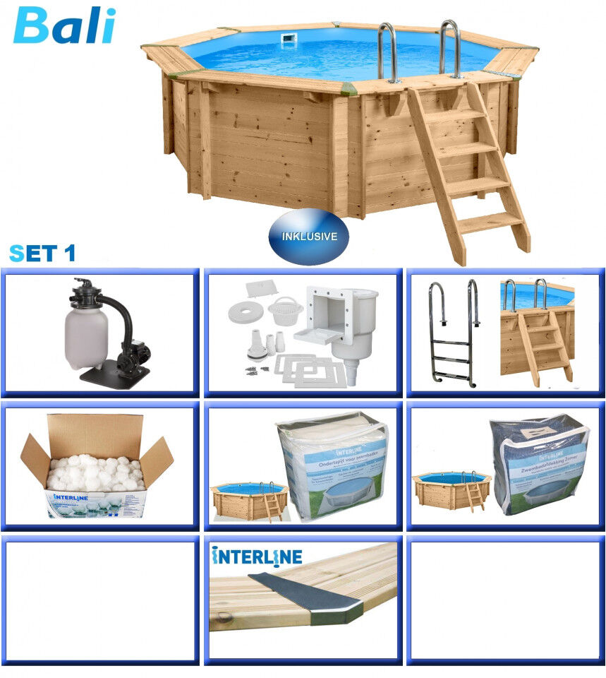 Interline Holzpool Bali Ø 355x116 cm, Basic Set