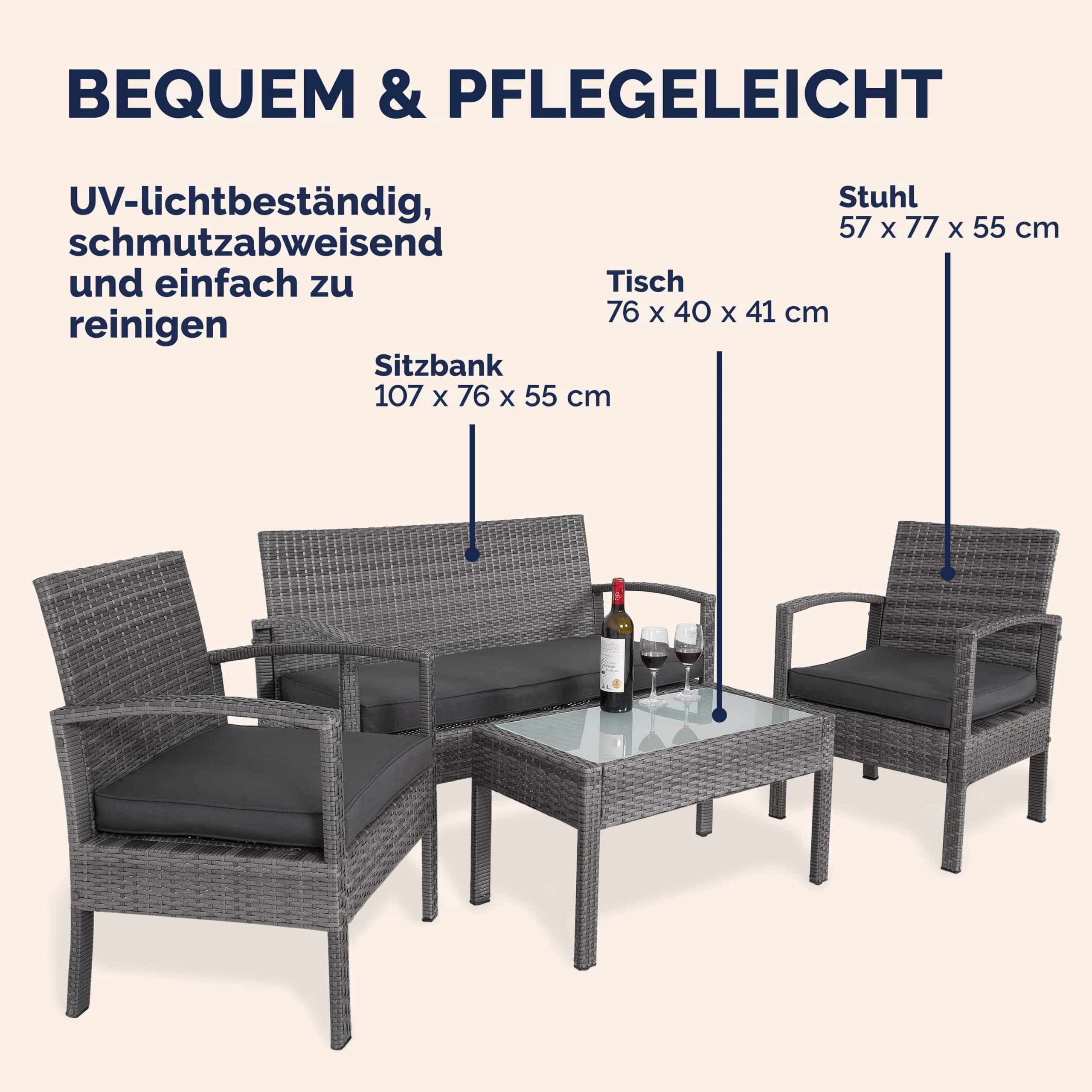Polyrattan Garten-Sitzgruppe 4-tlg Grau/Anthrazit