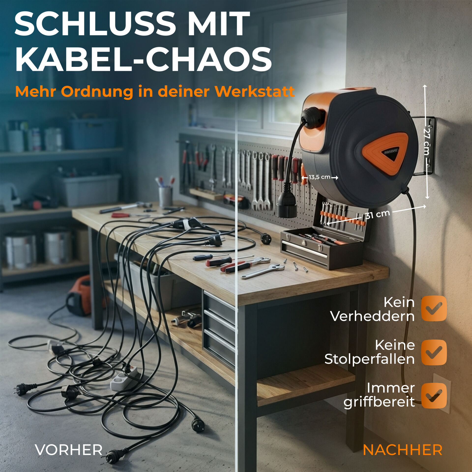 Automatik Kabeltrommel 20m+1,5m Anschlusskabel