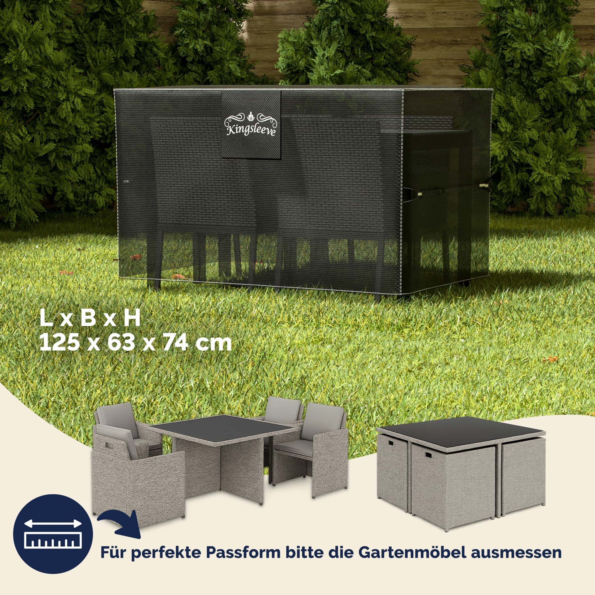 Abdeckplane Sitzgruppe Anthrazit 125x63x74cm 9100mm Wassersäule