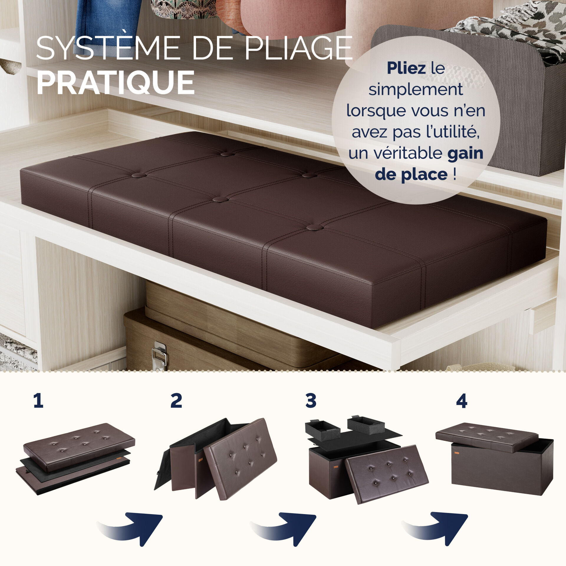 Sitzbank Braun 80x40x40cm MDF faltbar