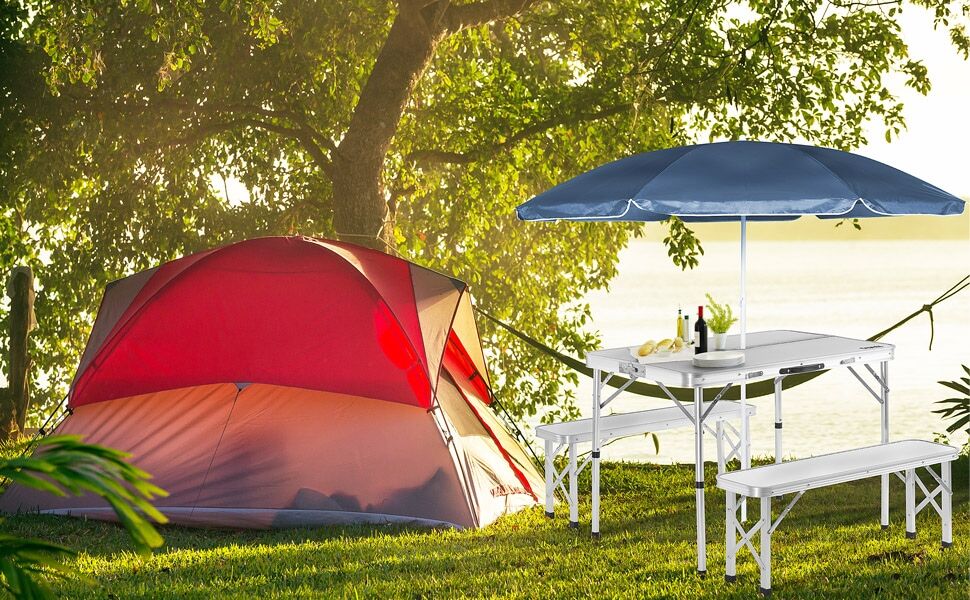 Campingsitzgruppe 3-tlg Weiß Alu klappbar