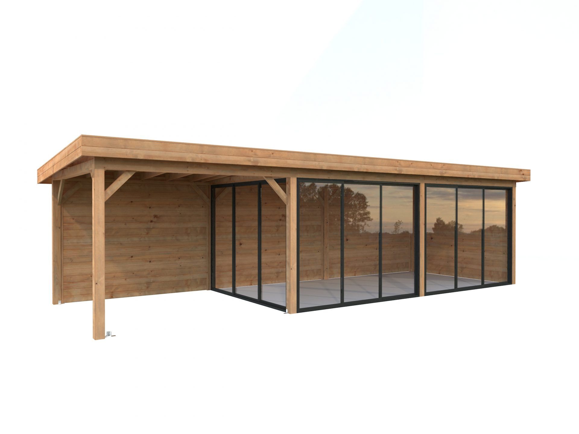Palmako Flachdach Gartenhaus Lenna 24,9 m² Set 717 Slide Plus