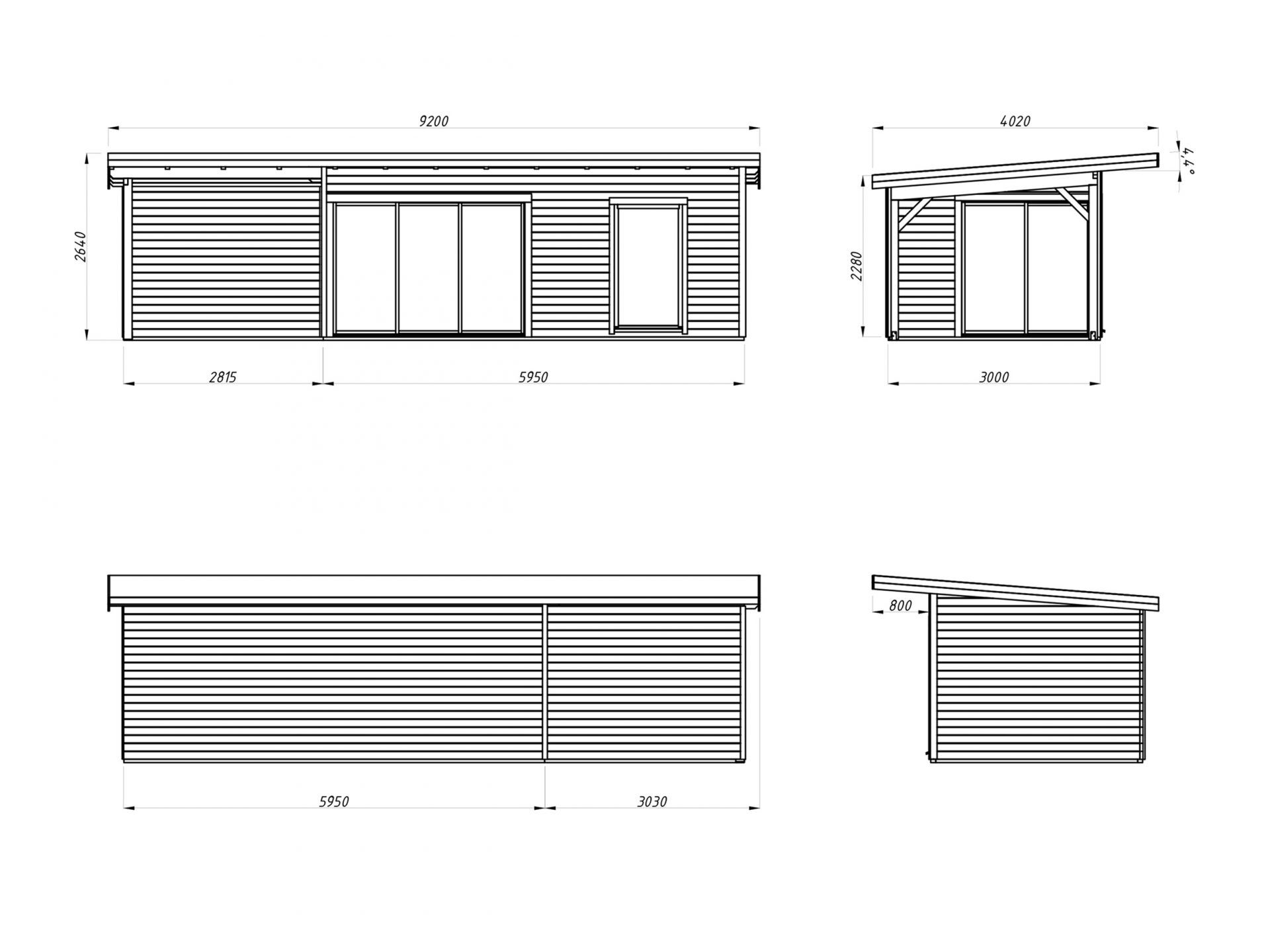 Palmako Pultdach Gartenhaus Andrea 17,1+7,9 m² Slide Plus
