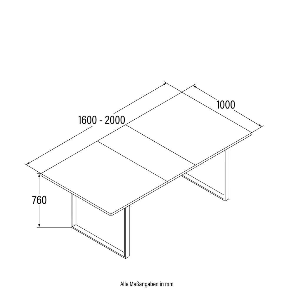 Esstisch Eckig Ausziehbar AVENCIA inkl. U-Fuß - 160-200 x 100 cm Light Oak