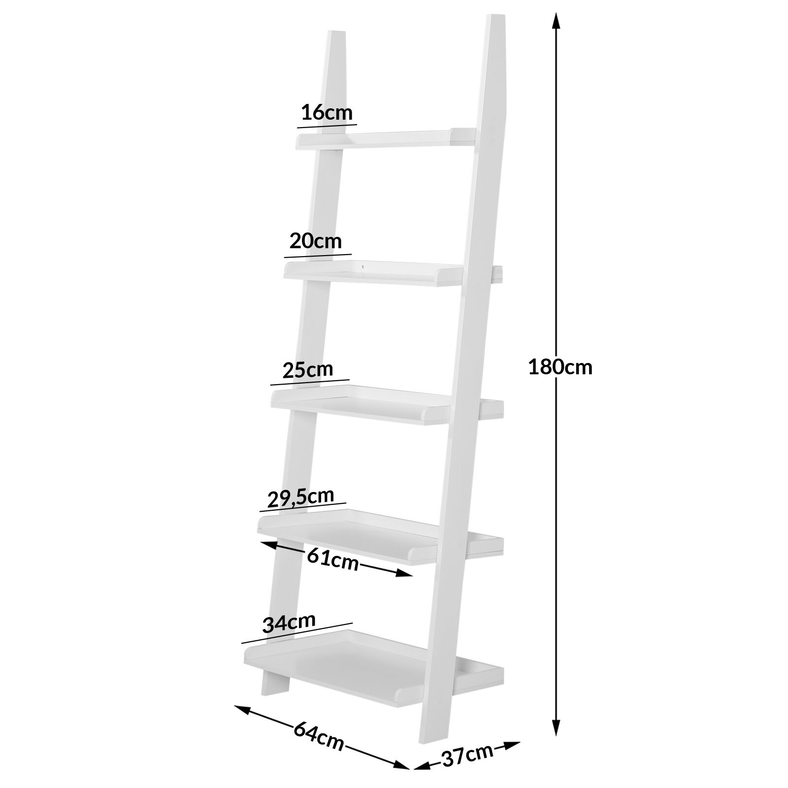 Leiterregal Treppenregal Weiß 180x64x37cm
