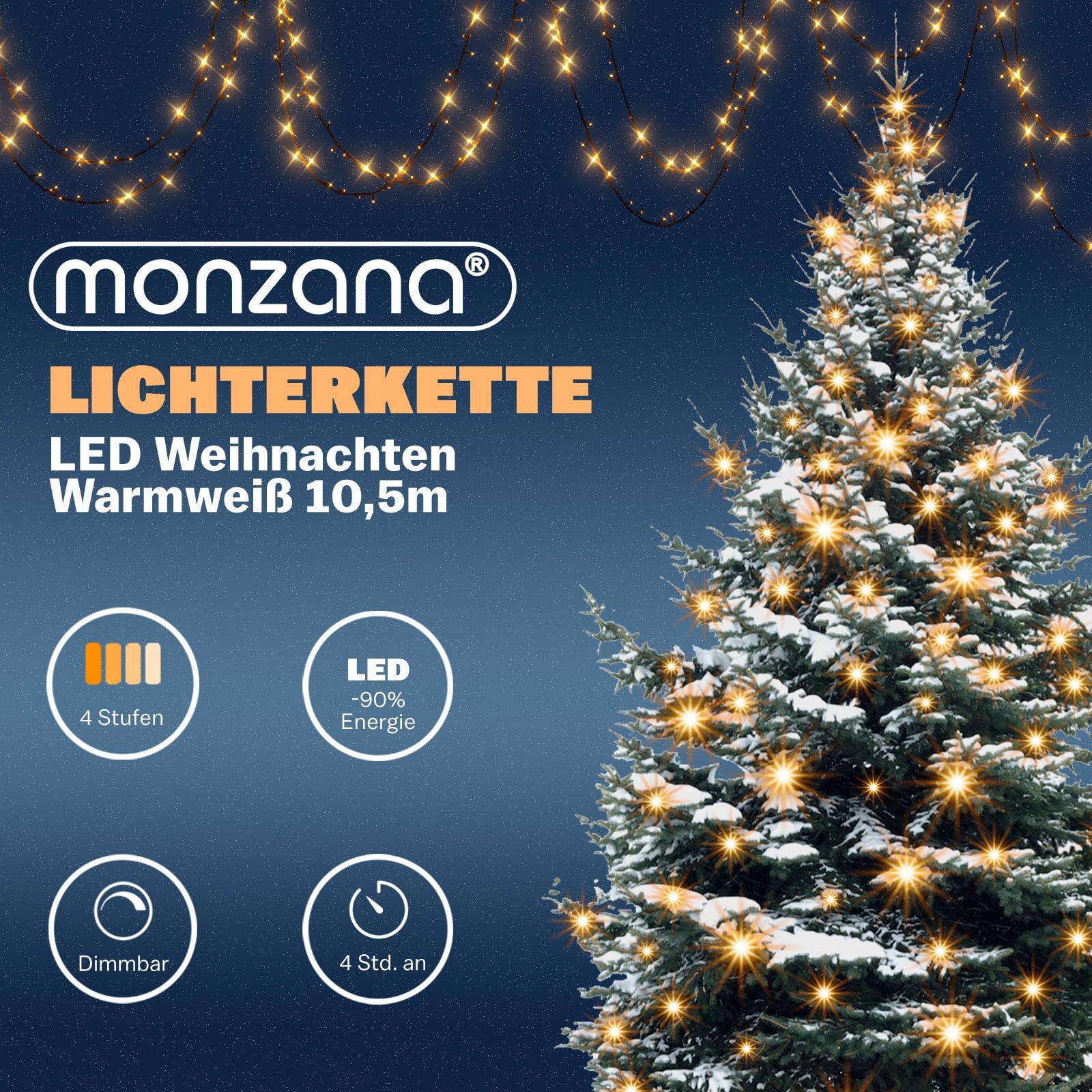 Lichterkette Warmweiß 10,5m Timer