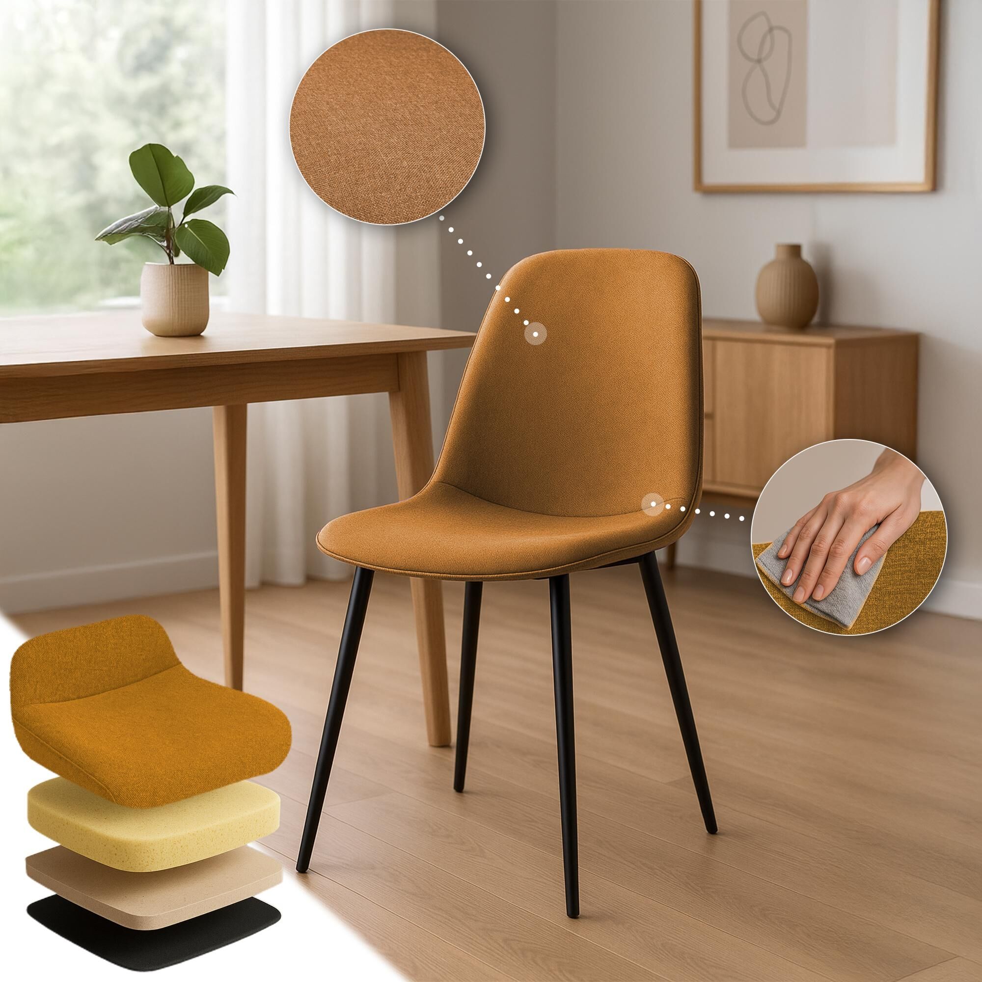 2er Set Esszimmerstuhl Maryam Stoff, orange