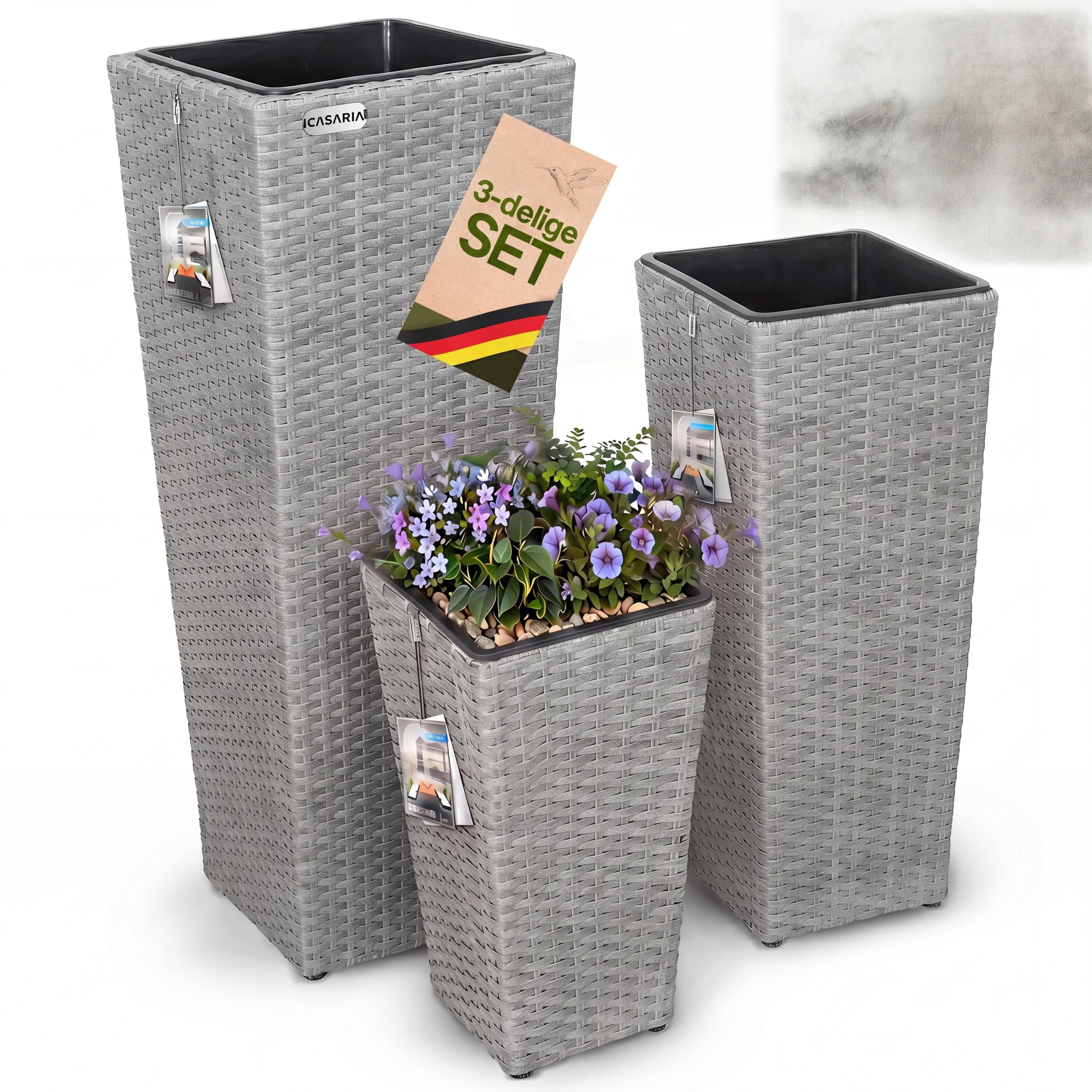 Polyrattan Blumentopf 3er-Set Grau