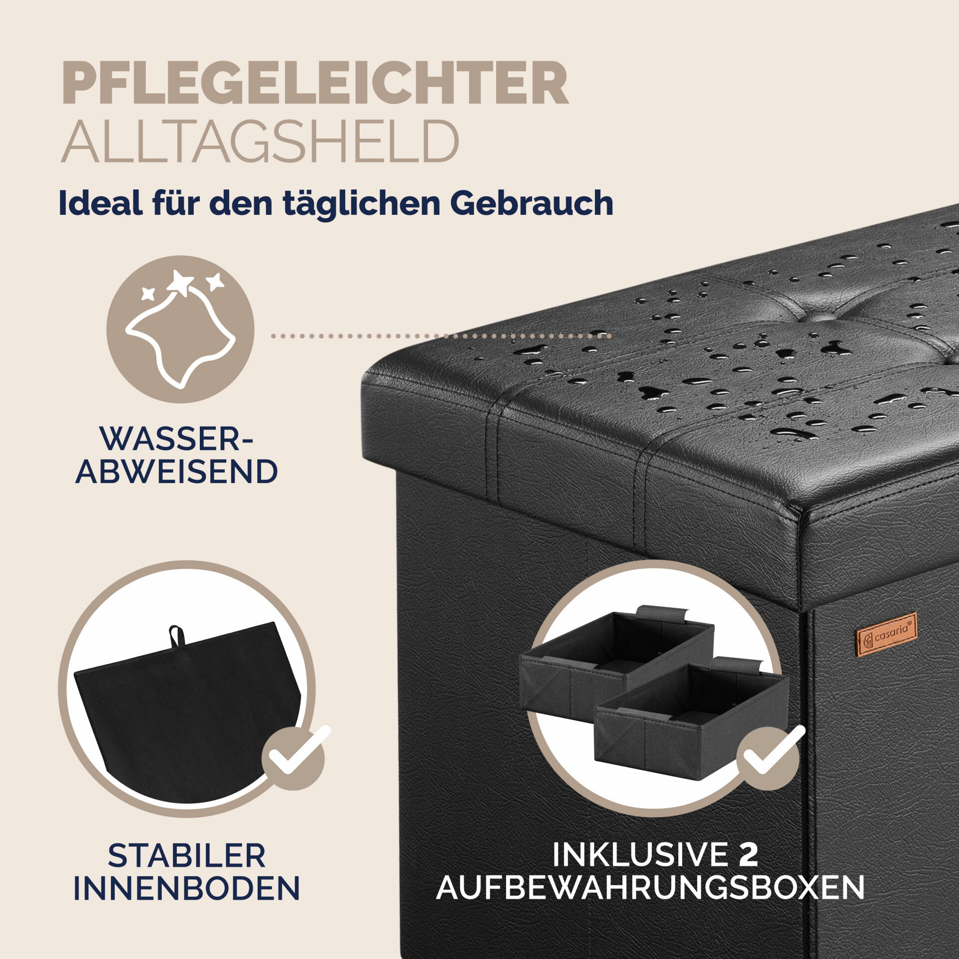 Sitzbank Schwarz 115x38x38cm mit Stauraum faltbar