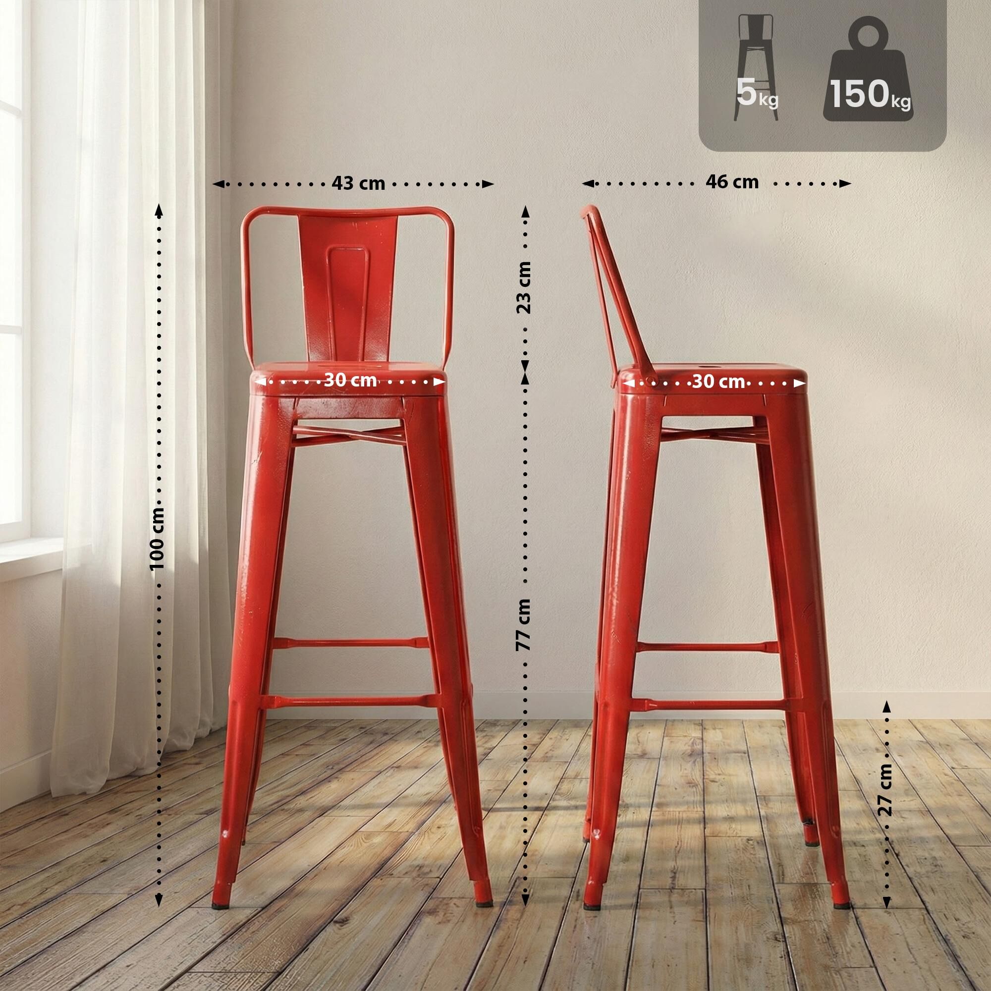 2er Set Barhocker Mason, rot