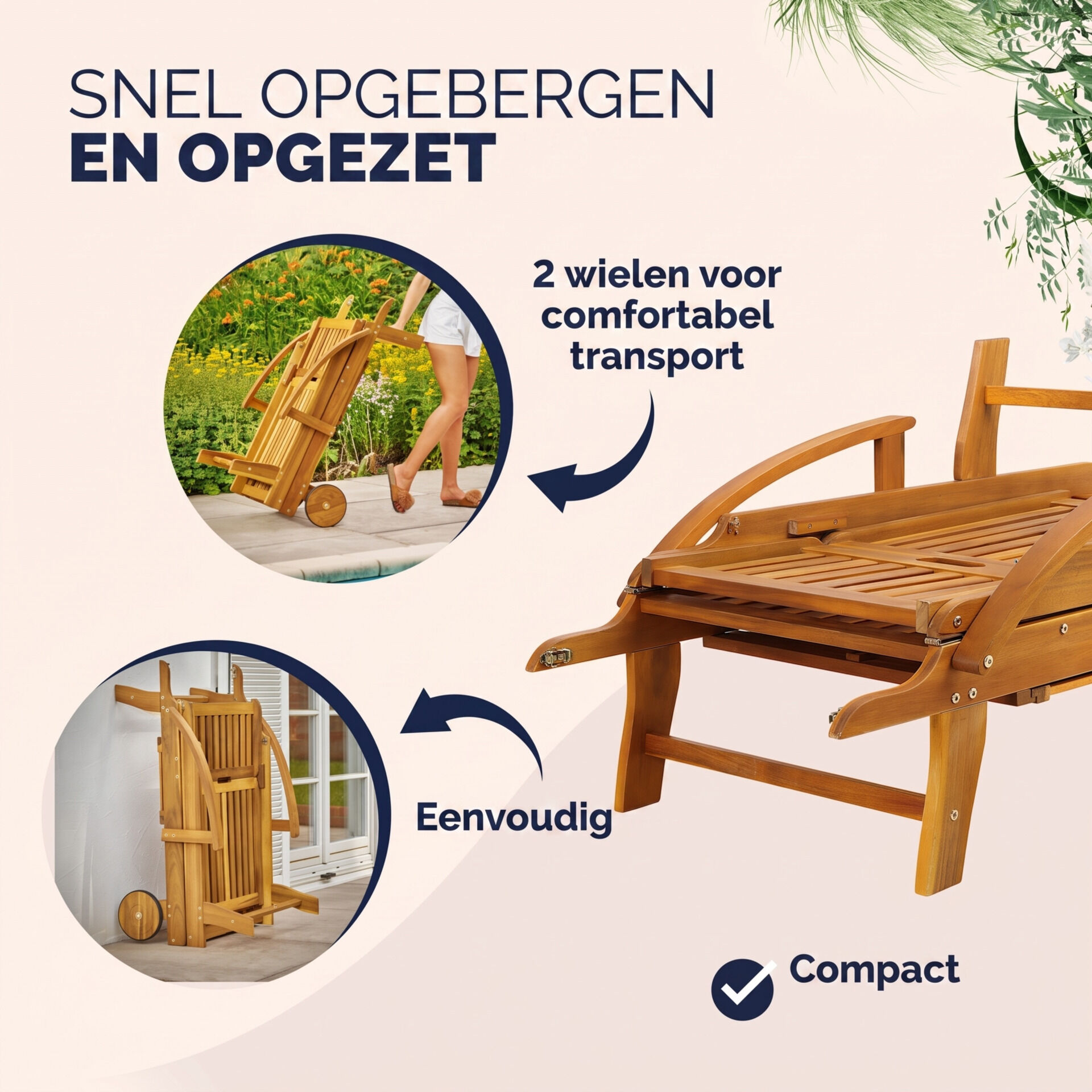 Gartenliege klappbar verstellbar Akazienholz mit Ausziehtisch Rollen