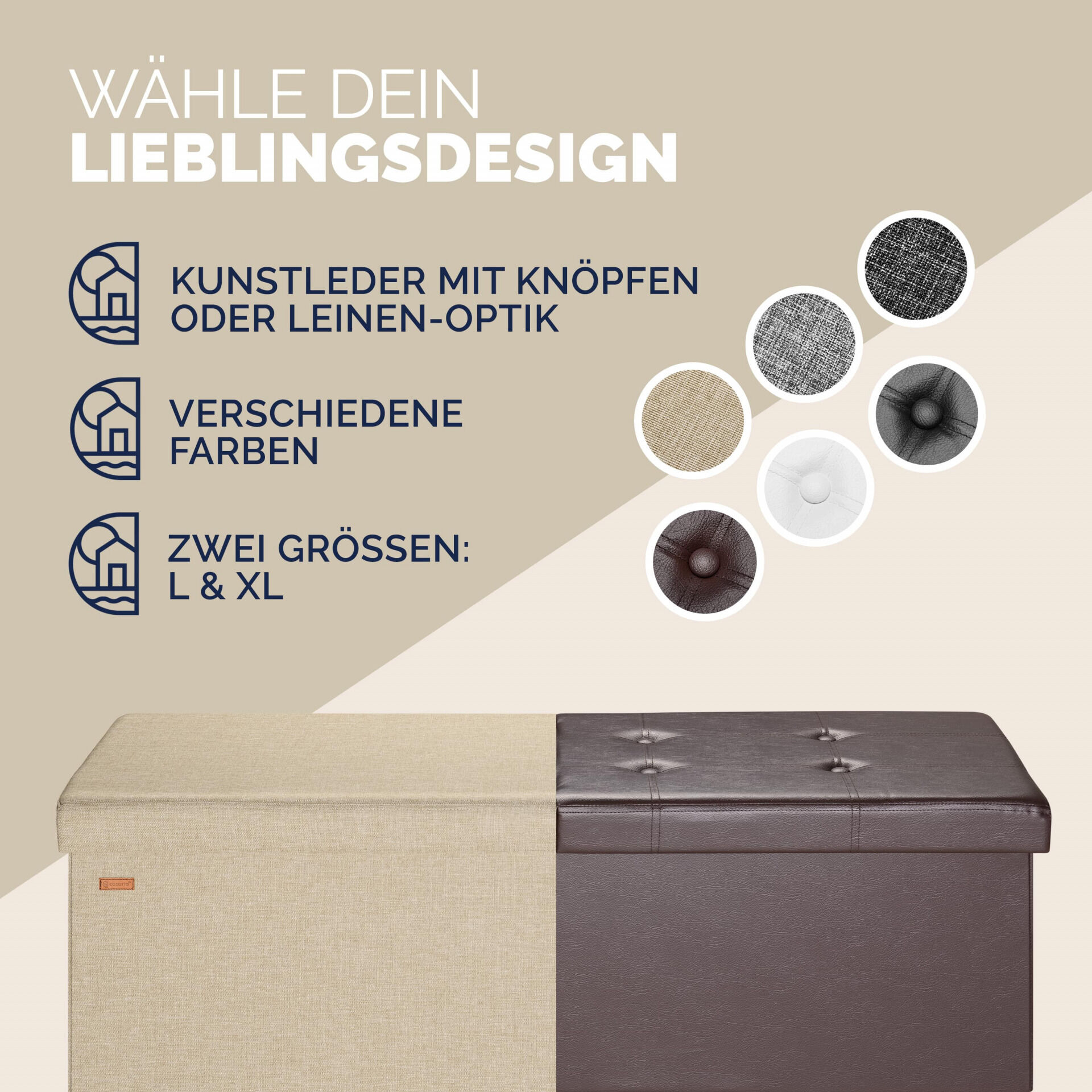 Sitzbank Beige 115x38x38cm mit Klappdeckel
