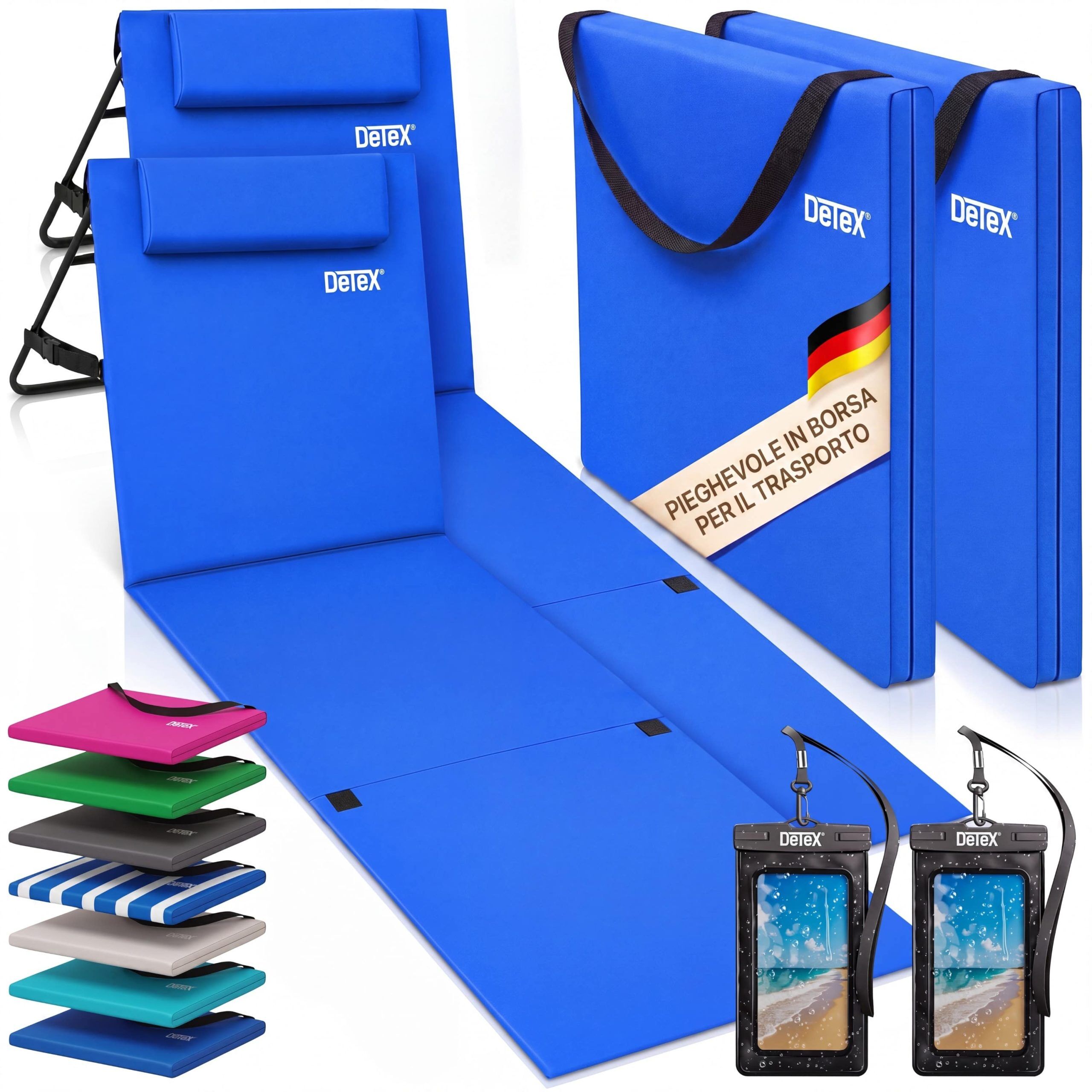Strandmatte 2er-Set Blau 158x56x46cm gepolstert