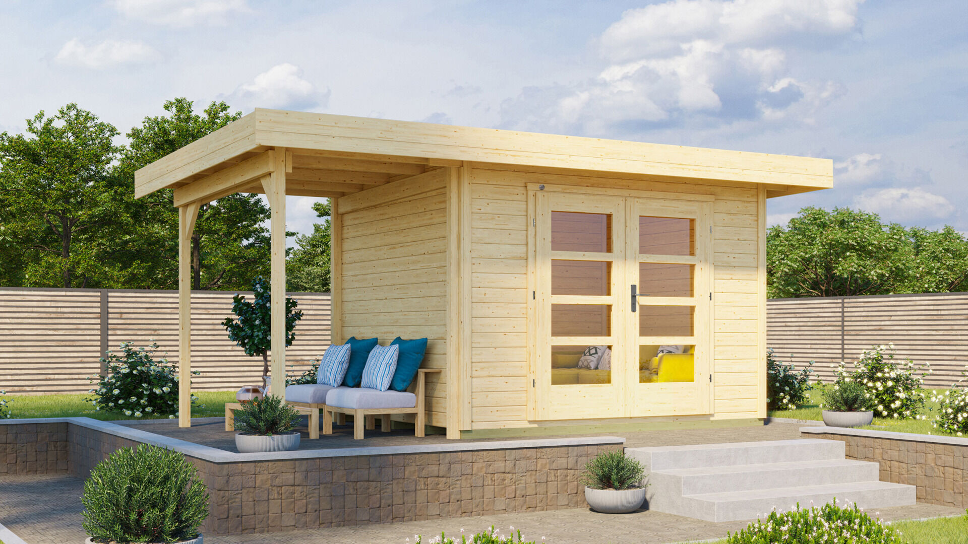 weka Design-Gartenhaus 126 Plus A 5,0x3,2m, Naturbelassen