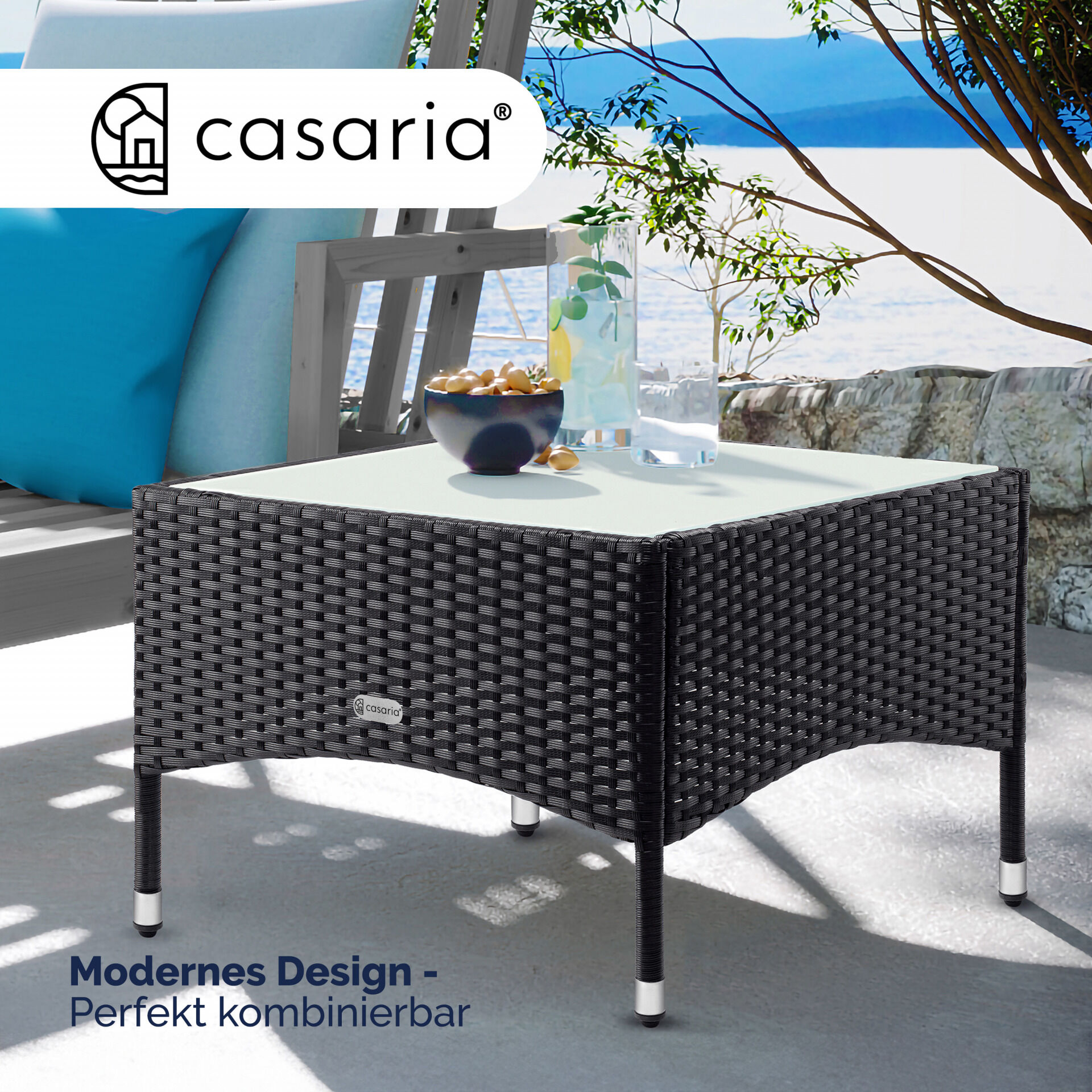 Polyrattan Beistelltisch Schwarz 58x58x42cm