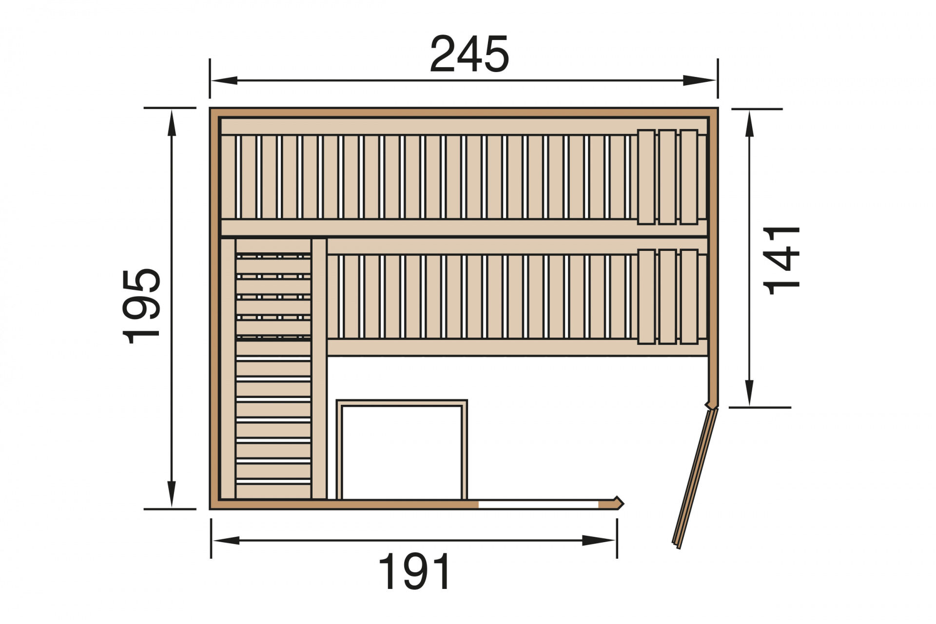 weka Premium-Massivholzsauna 45 mm TURKU 3F, ohne Ofen, ohne Beleuchtung