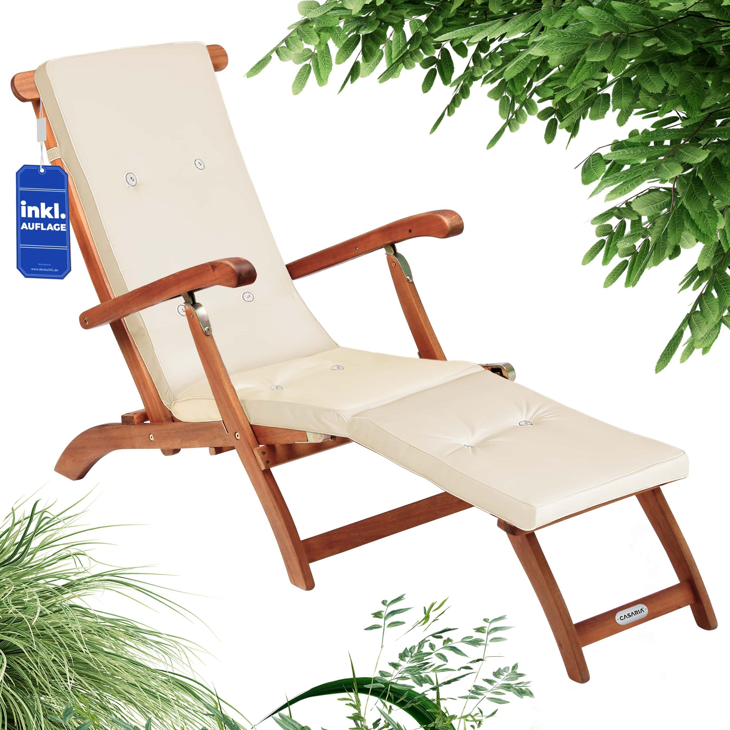 Gartenliege Queen Mary® Akazie FSC®-zertifiziert inkl Auflage Creme