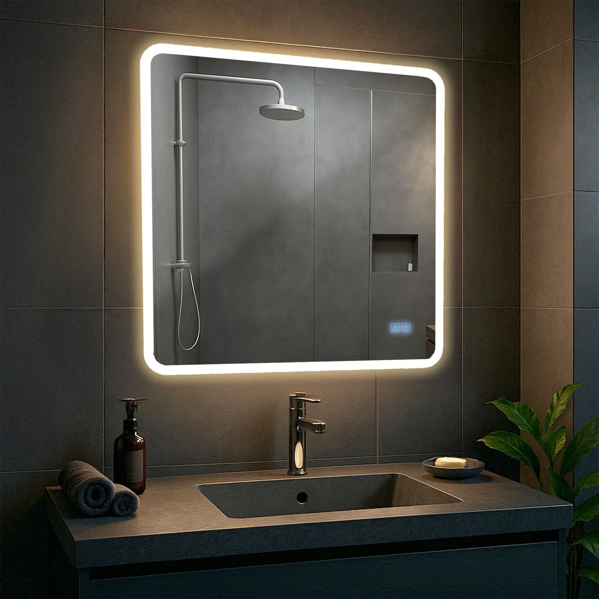 Badspiegel Jericho 80x80 mit Bluetooth, klarglas