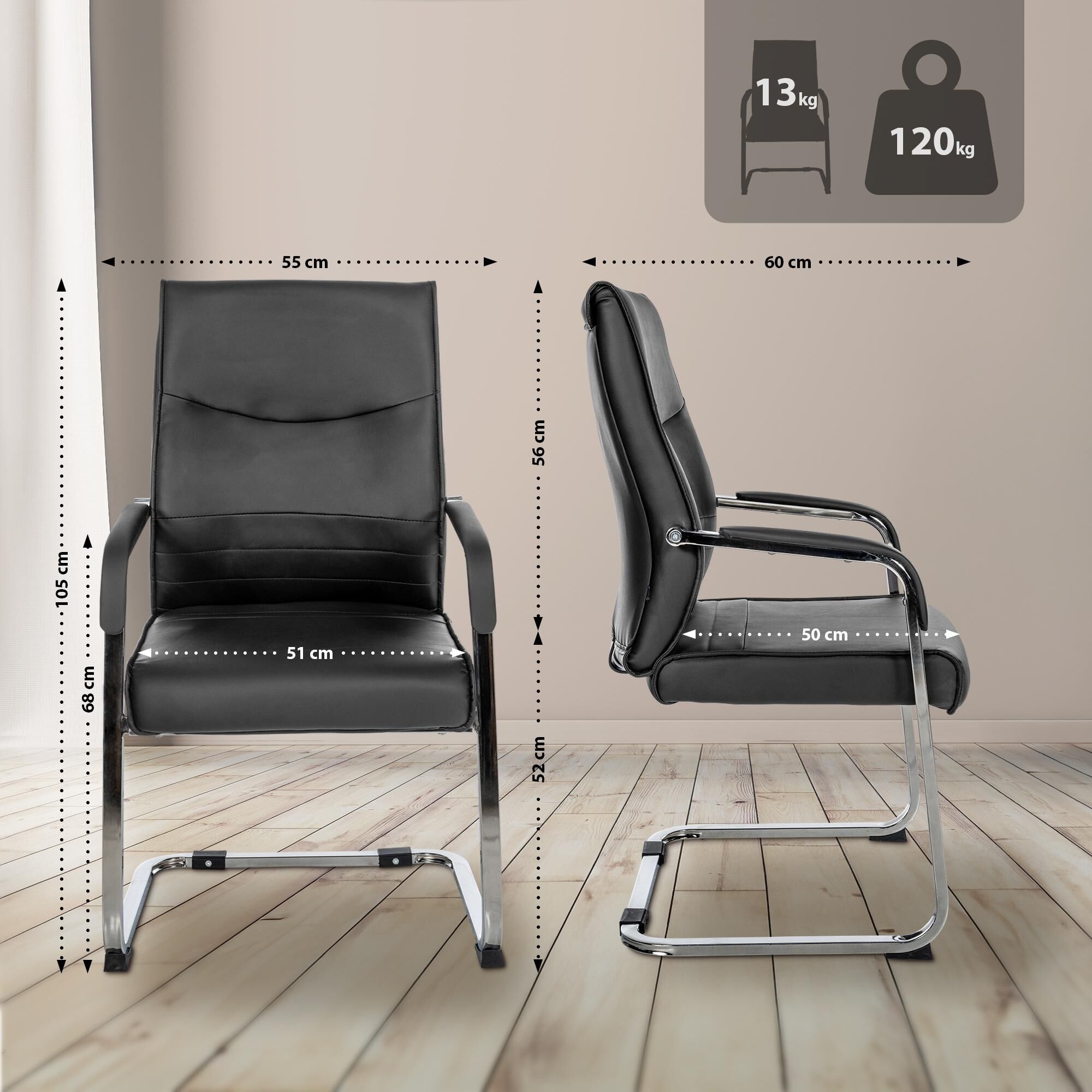 2er Set Besucherstuhl Hobart, schwarz