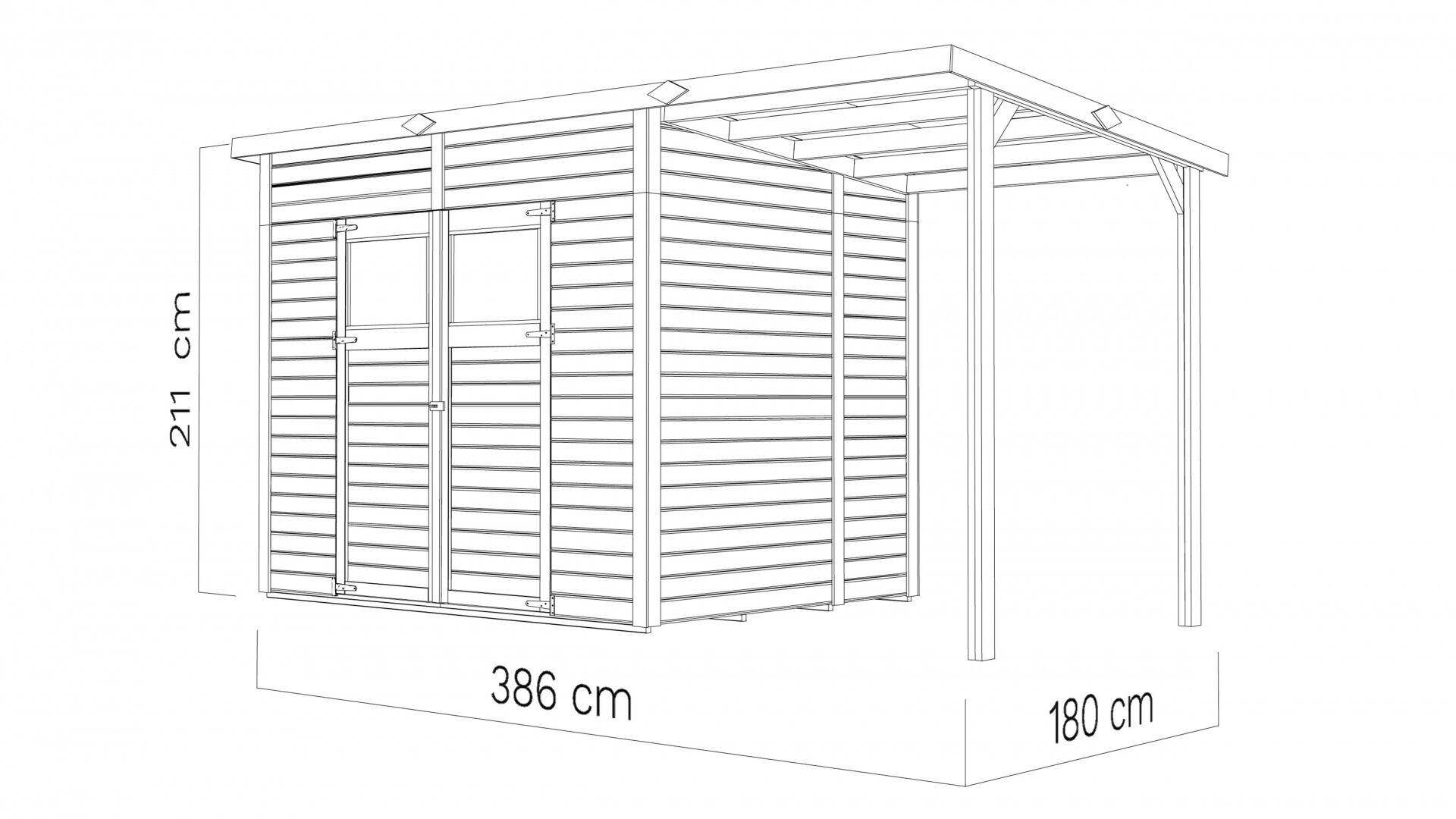 Gartenhaus Amrum 3 Plus naturbelassen 386 x 180 cm