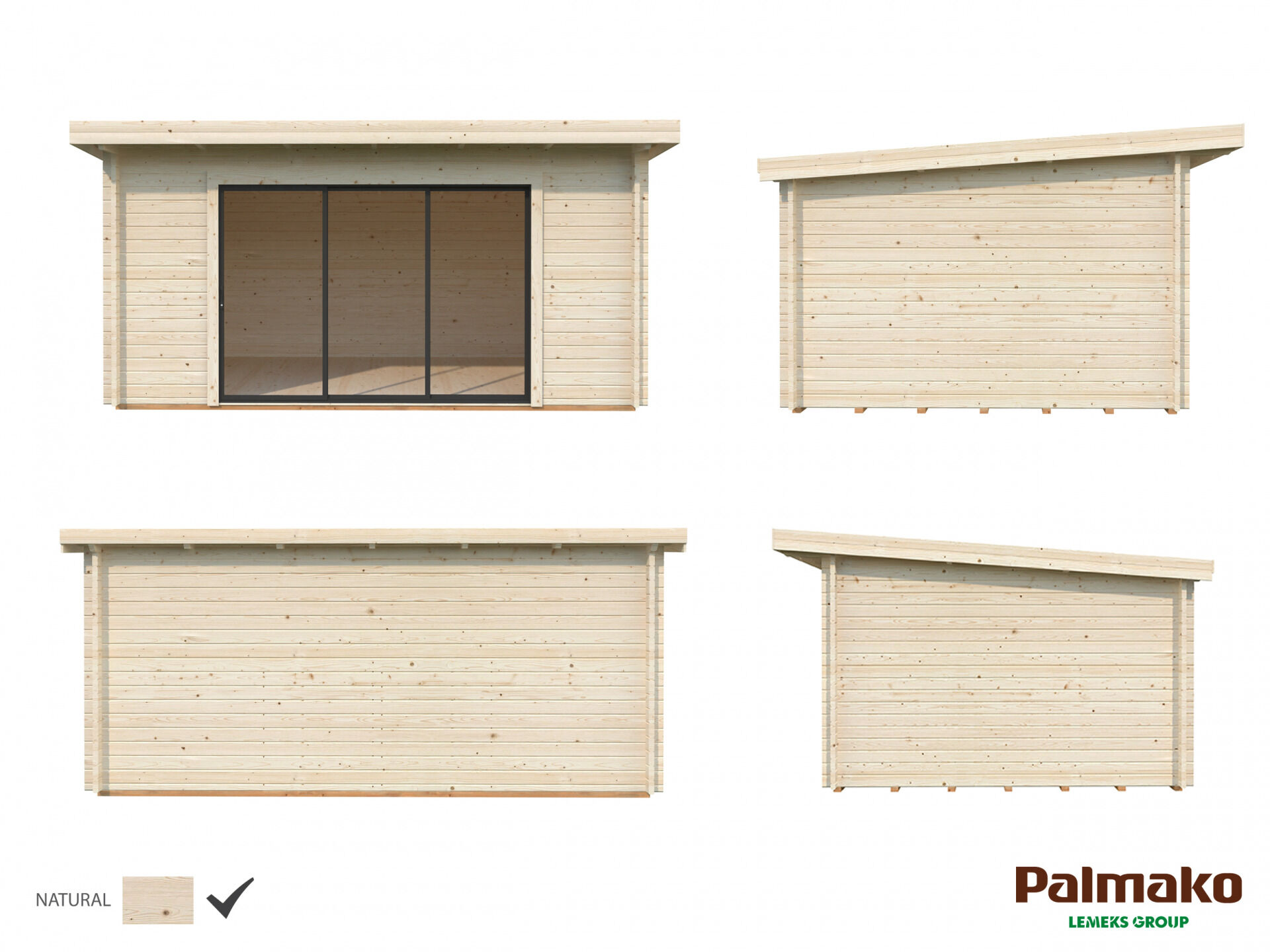 Palmako Flachdach Gartenhaus Lea 14,2 m² mit Schiebetür Plus