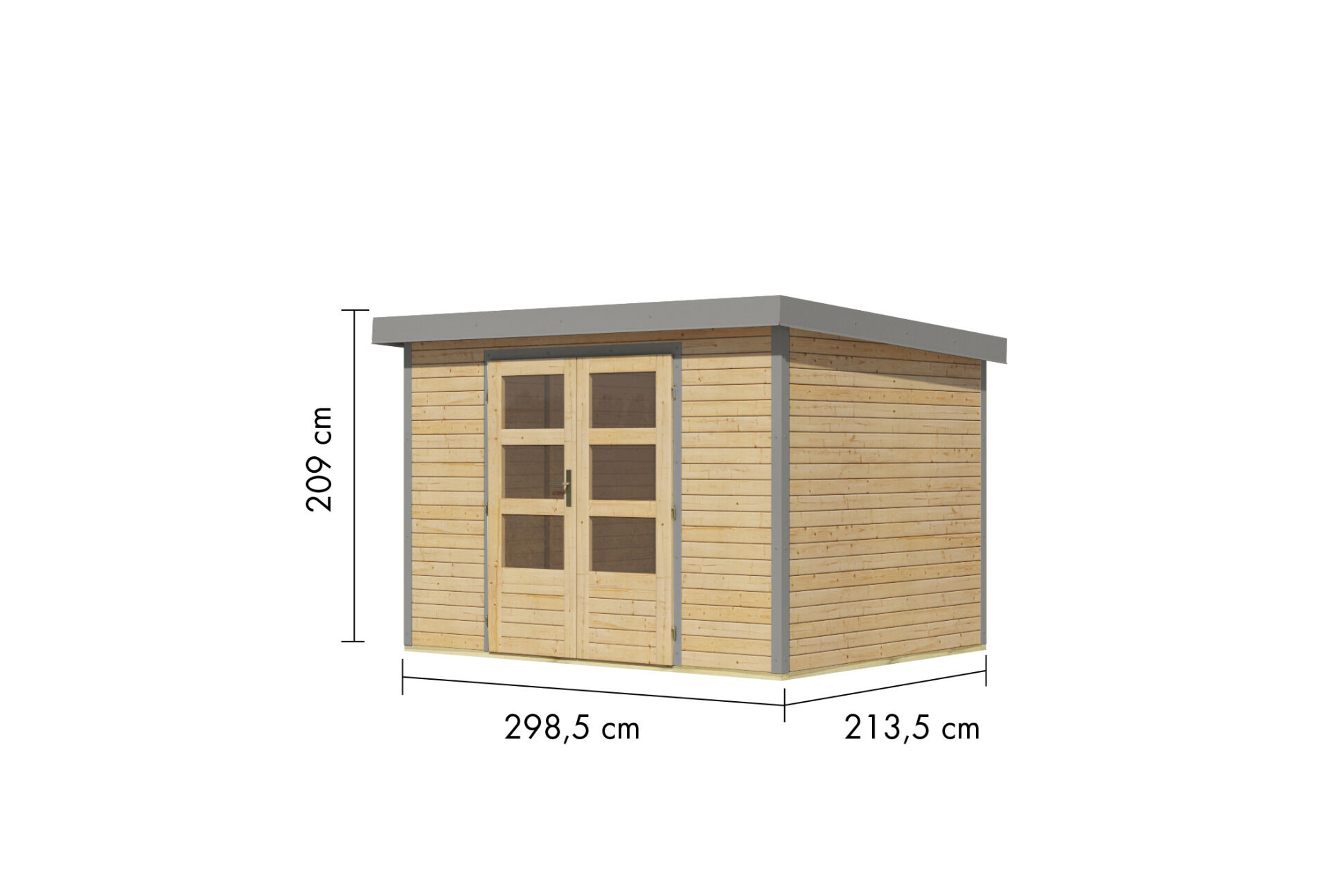 Karibu Pultdach Holz & Metall Gartenhaus Jupiter 4, naturbelassen / graualuminium
