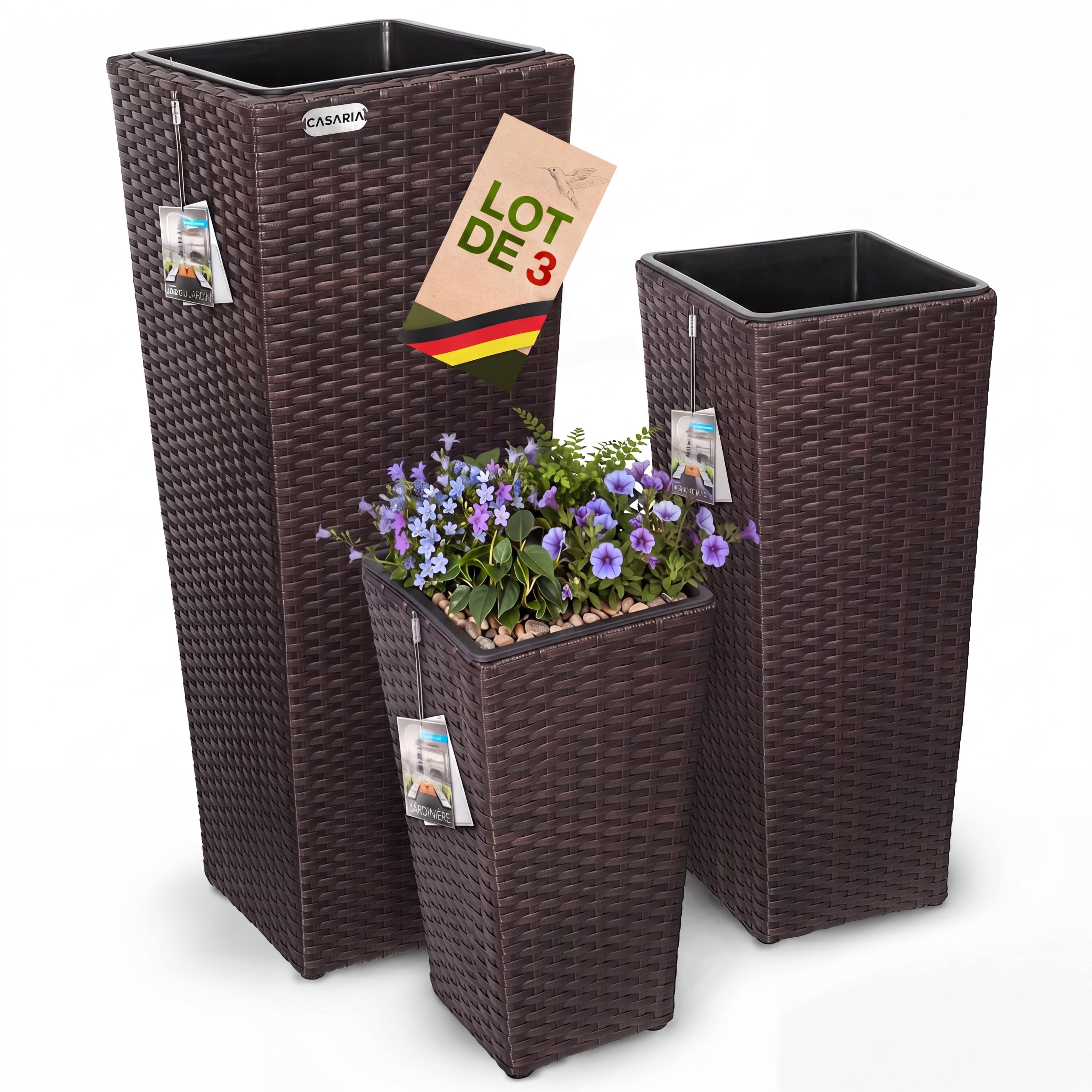 Polyrattan Blumentopf 3er-Set Braun