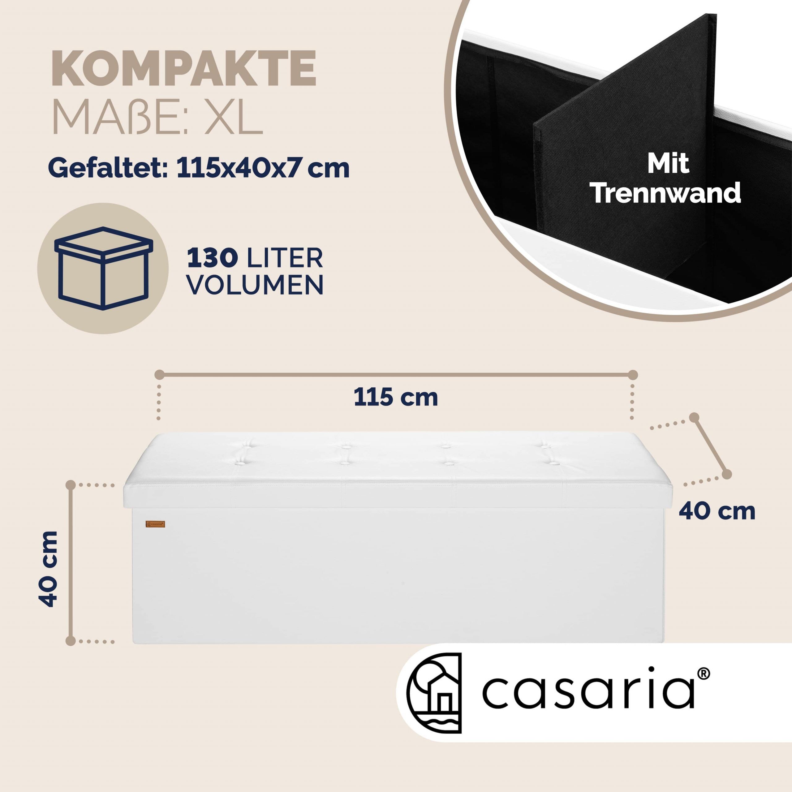 Sitzbank Weiß 115x38x38cm mit Stauraum faltbar