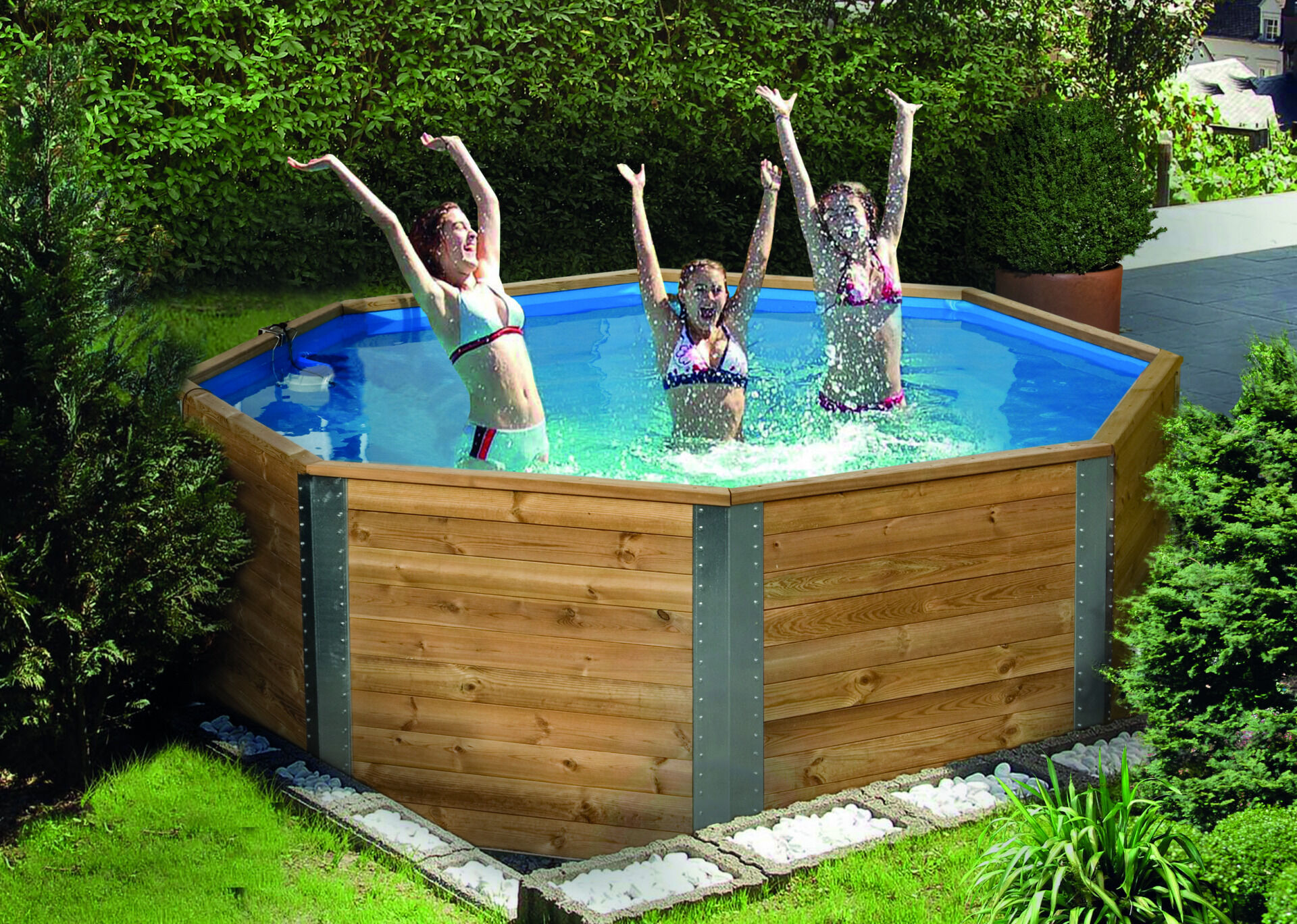 weka Massivholzpool 593, inkl. Übersteigleiter und Einhängefilter