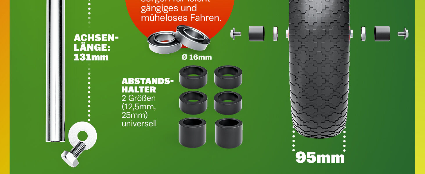 Schubkarrenrad Schwarz luftbereift mit Achse
