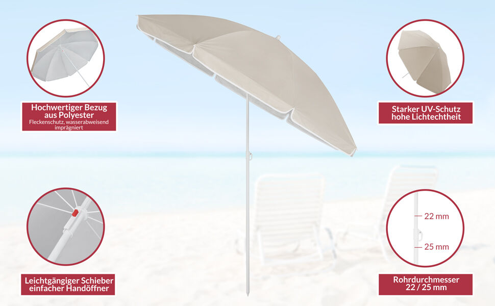 Sonnenschirm Cyprus Beige 180cm UV-Schutz 50+ Neigefunktion